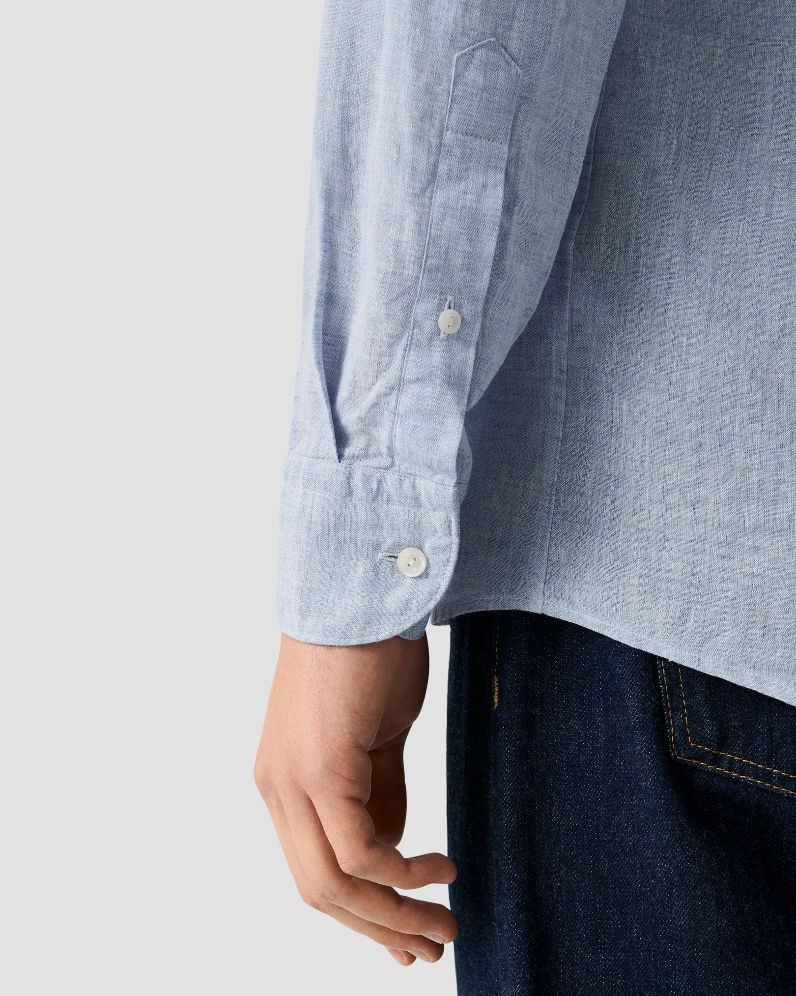 Eton - light blue solid plain weave linen shirt