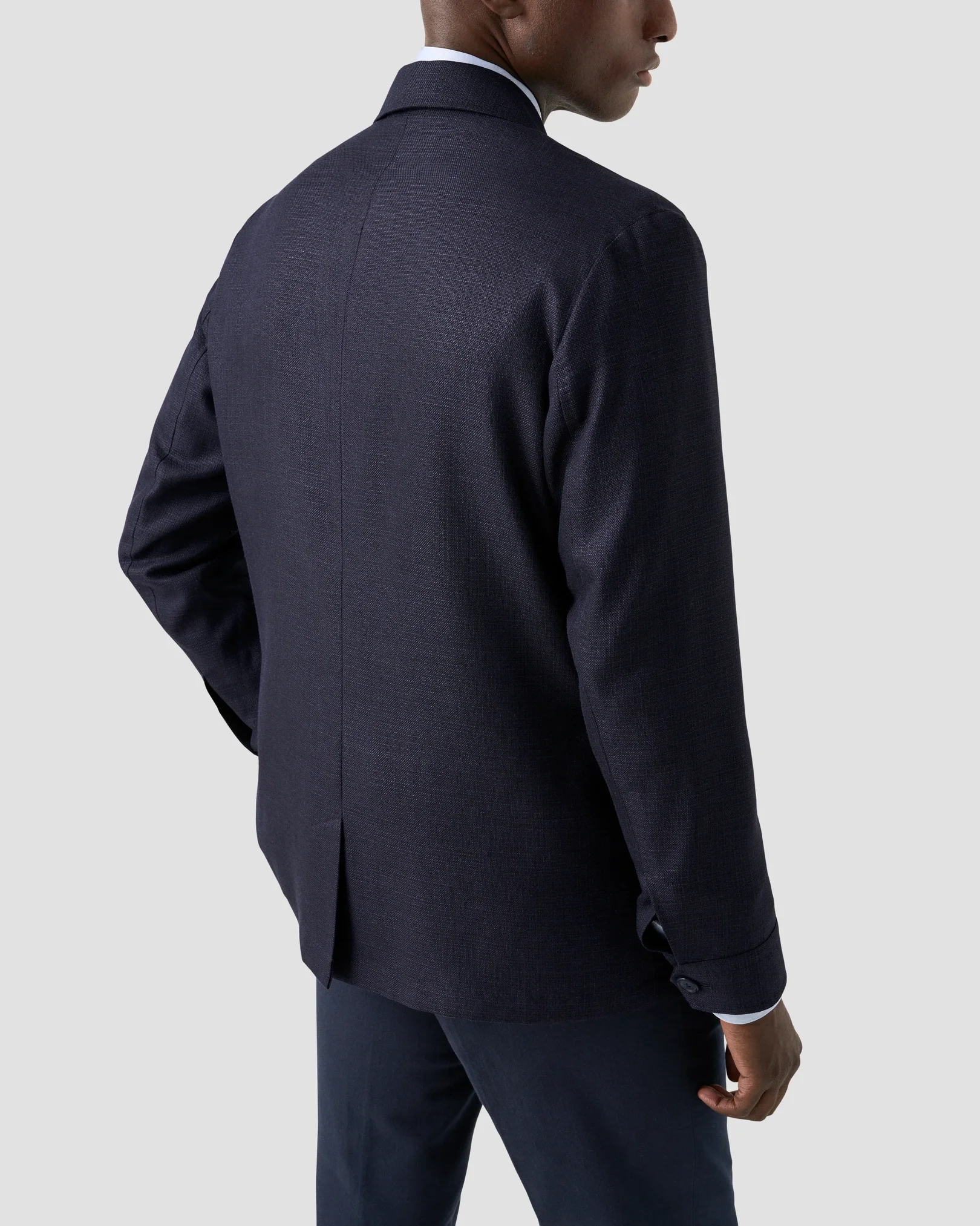 Eton - navy blue sartorial wool silk and linen overshirt