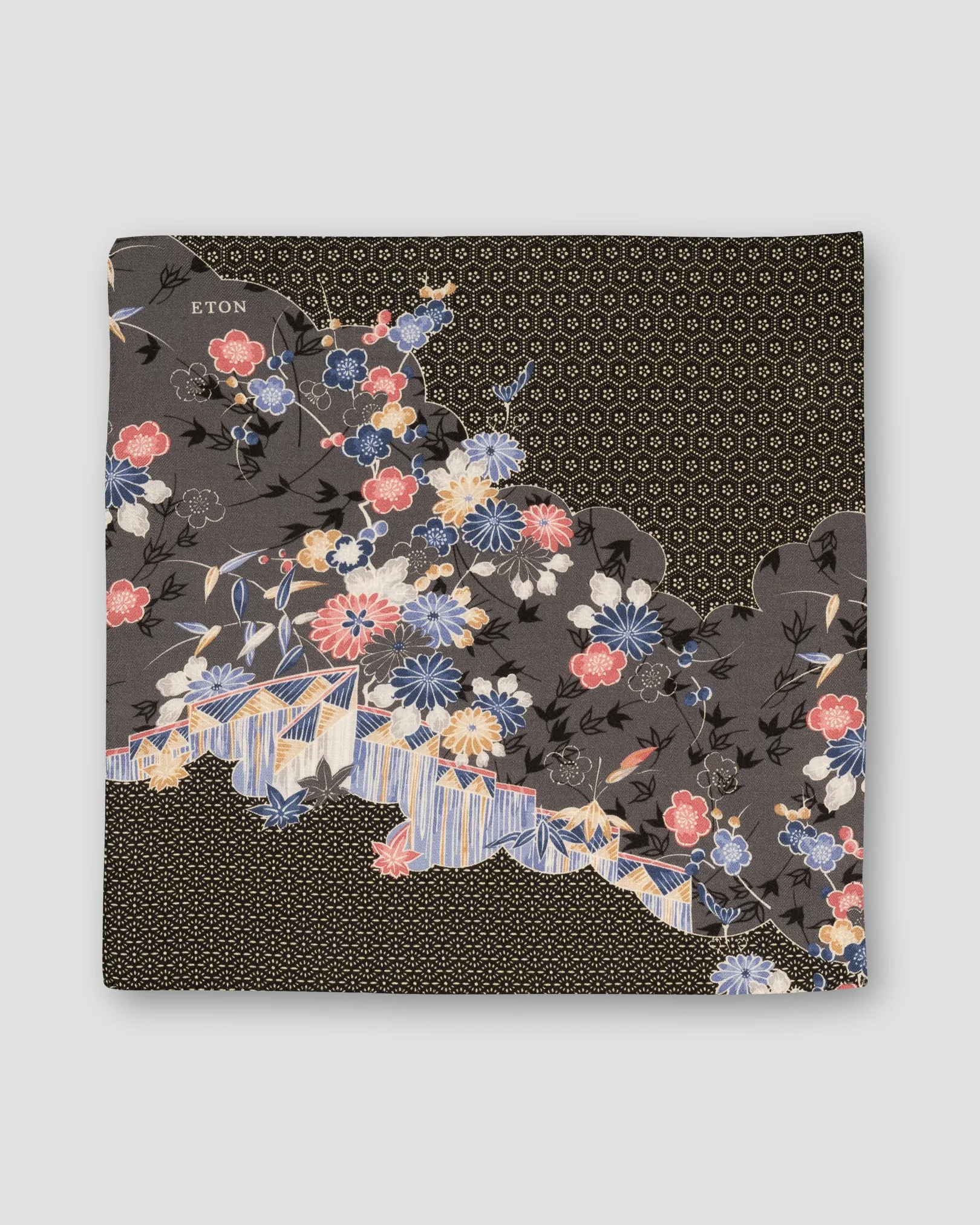 Eton - black floral pocket square