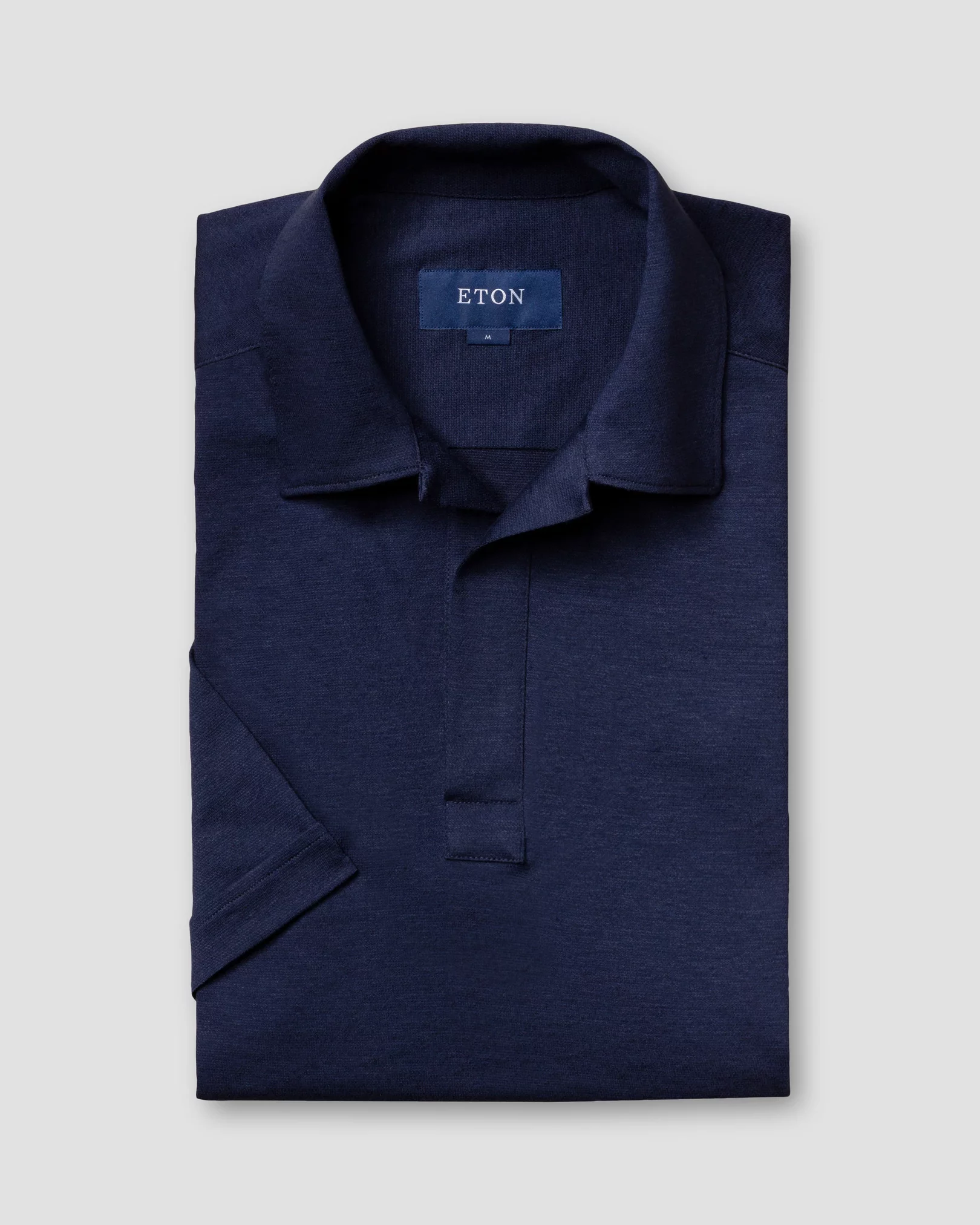 Eton - navy blue pique open cotton linen short sleeve