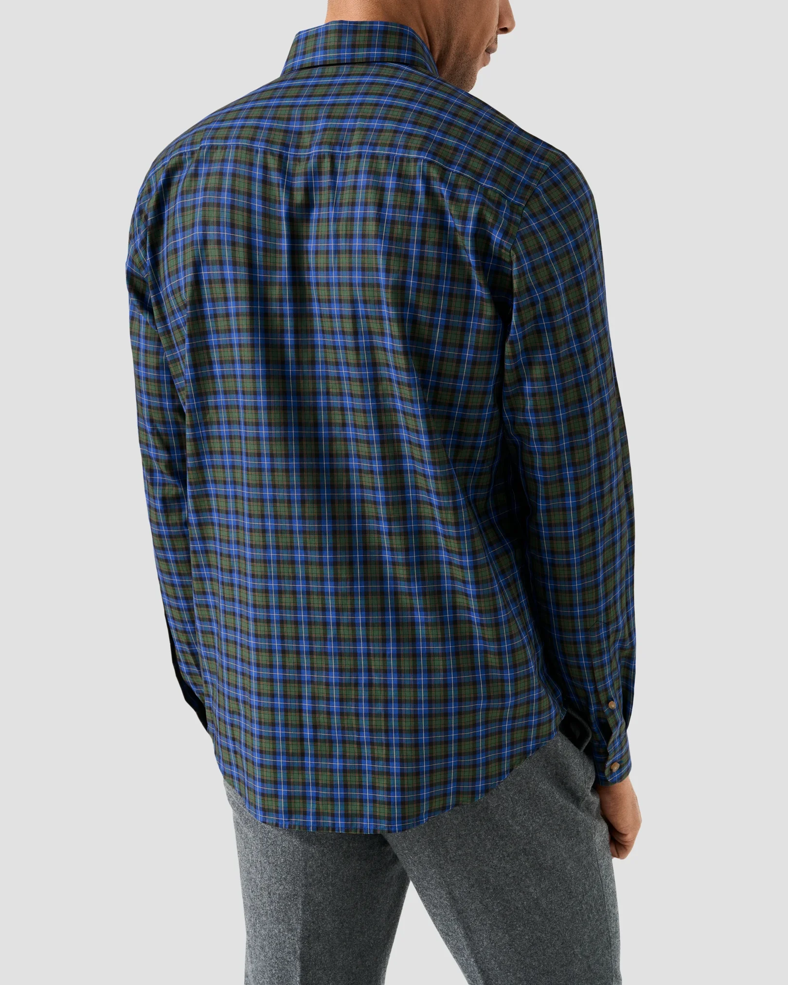 Eton - tartan plaid check shirt mid blue