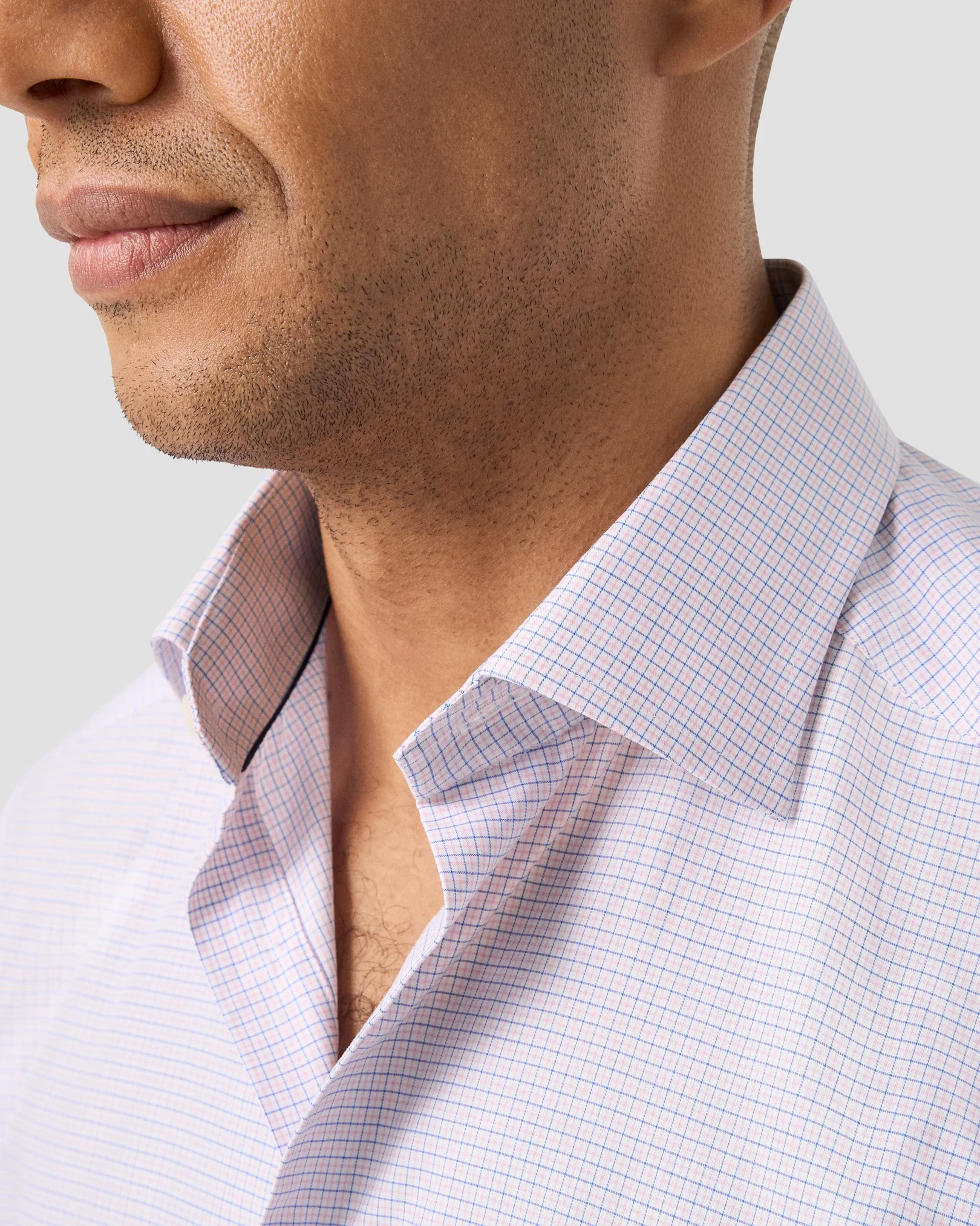 Eton - pink check twill shirt cut away 258