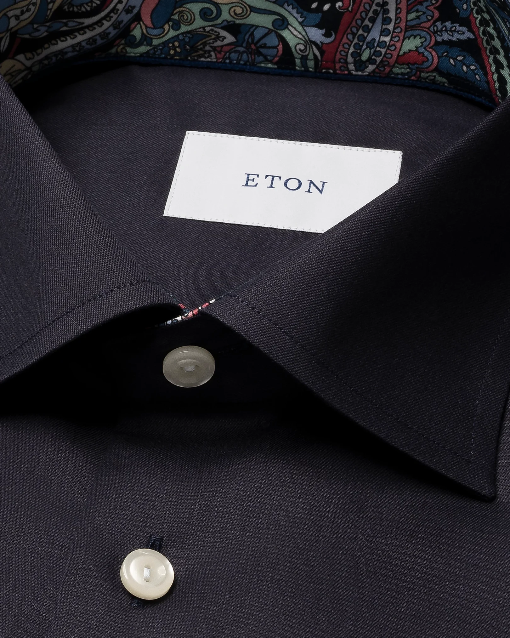 Eton - navy blue solid signature twill paisley effect shirt cut away single slim