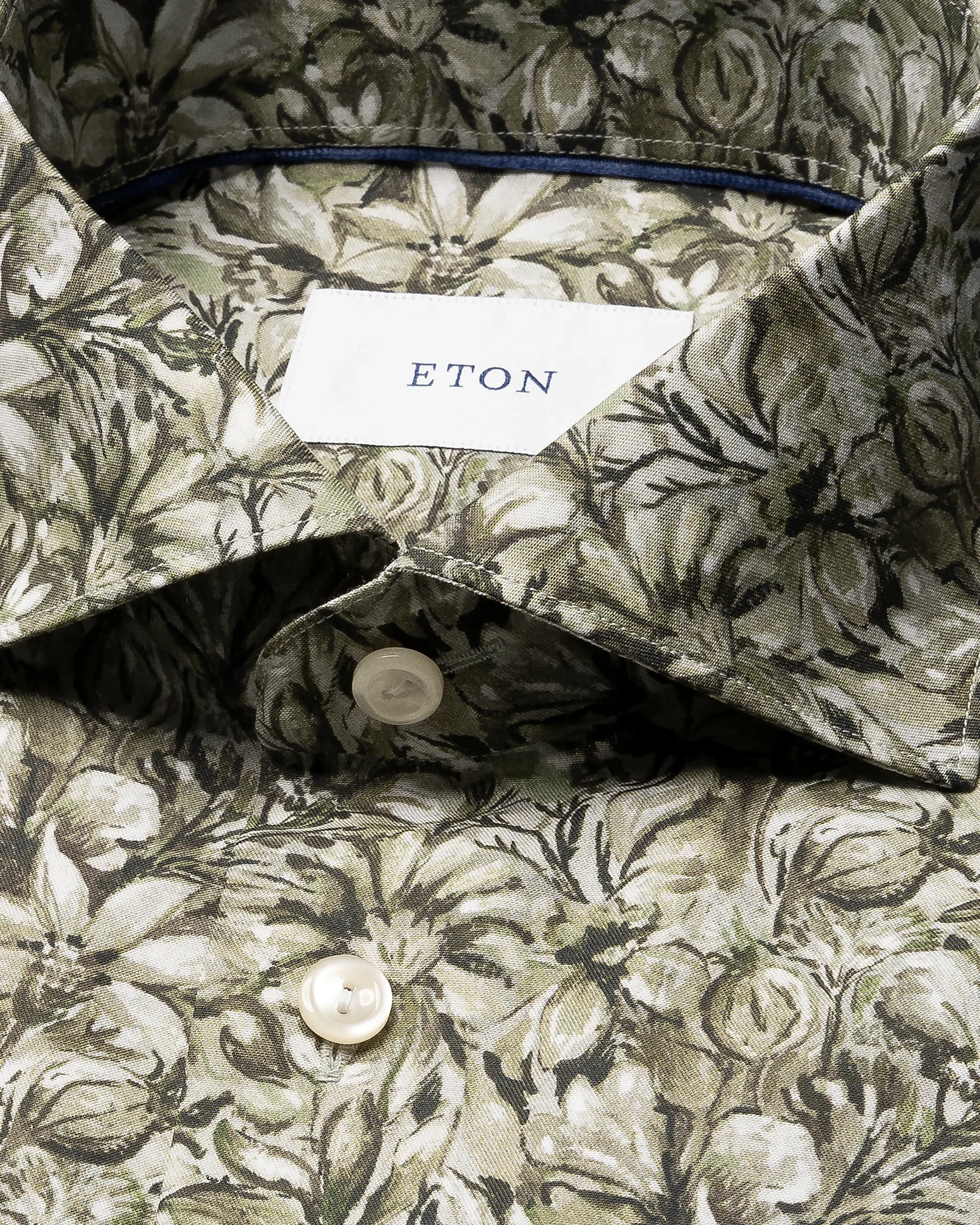 Eton - dark green floral twill shirt