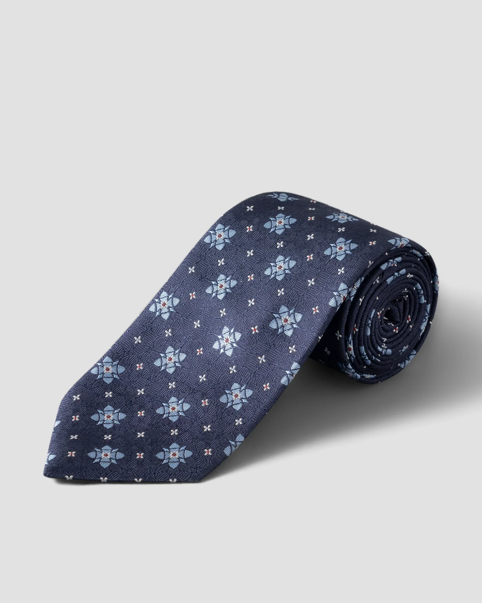 Navy Floral Print Silk Tie