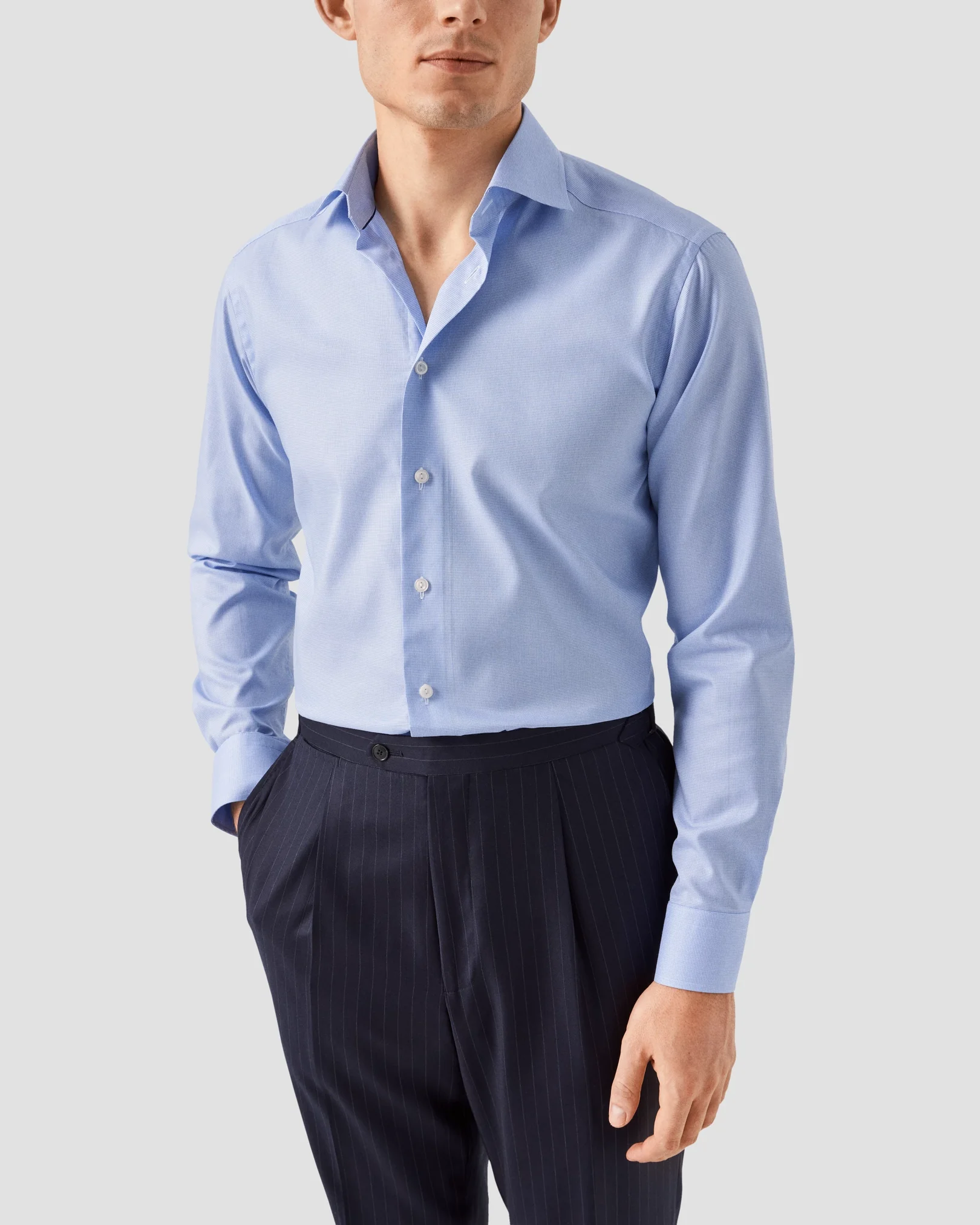 Eton - light blue houndstooth fine twill shirt