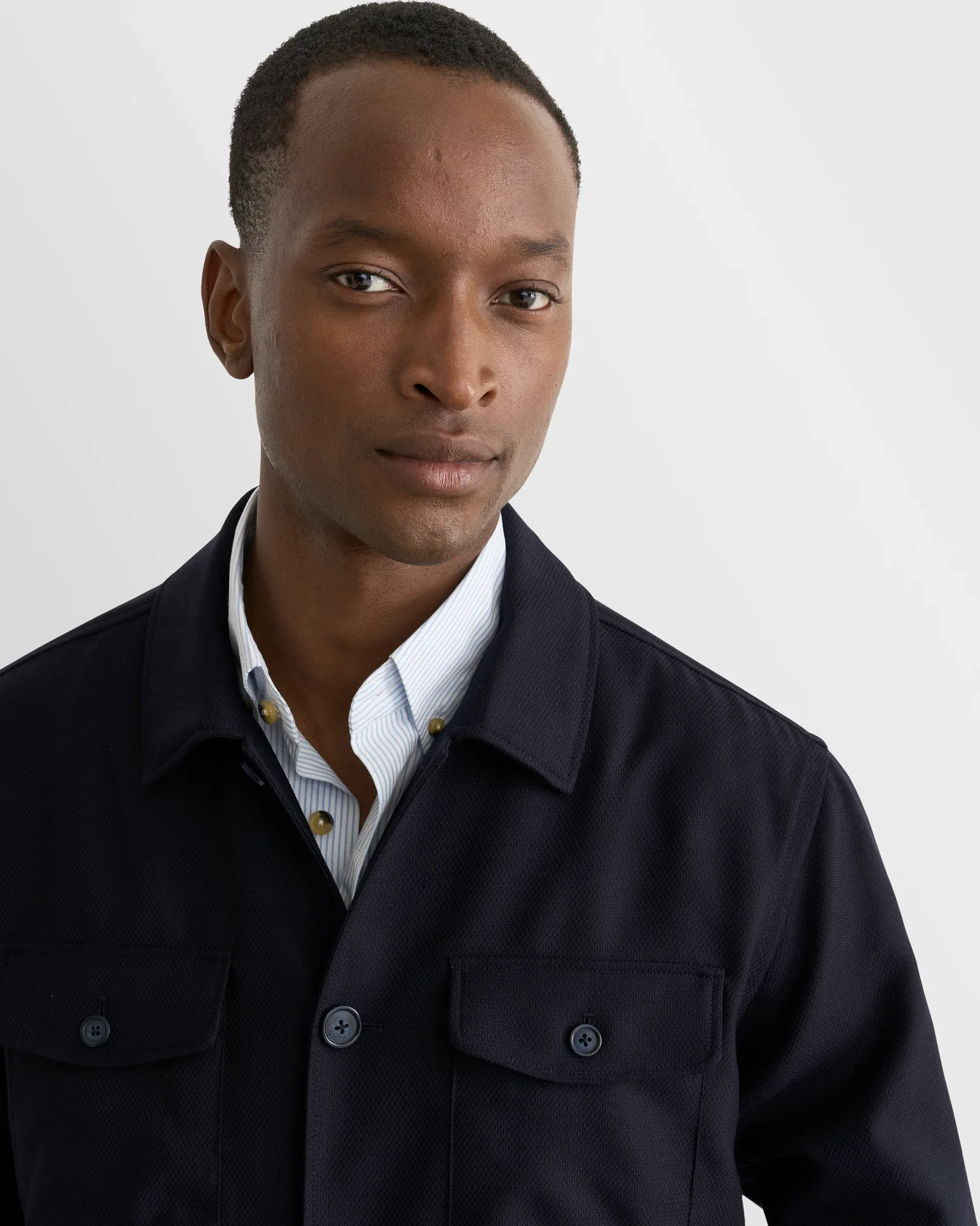 Eton - navy blue wool hopsack shirt jacket
