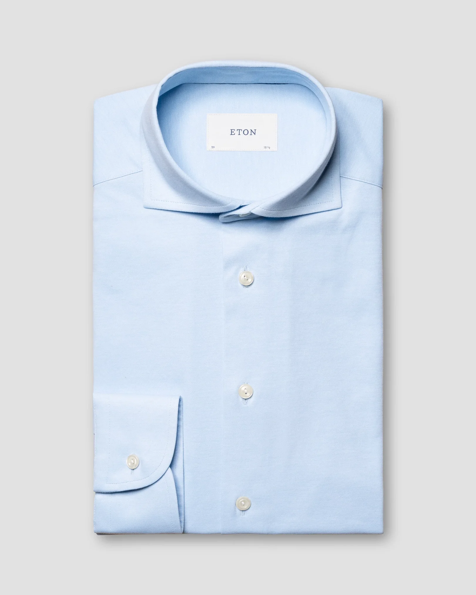 Eton - Light blue Semi Solid Cotton Four-Way Stretch Shirt