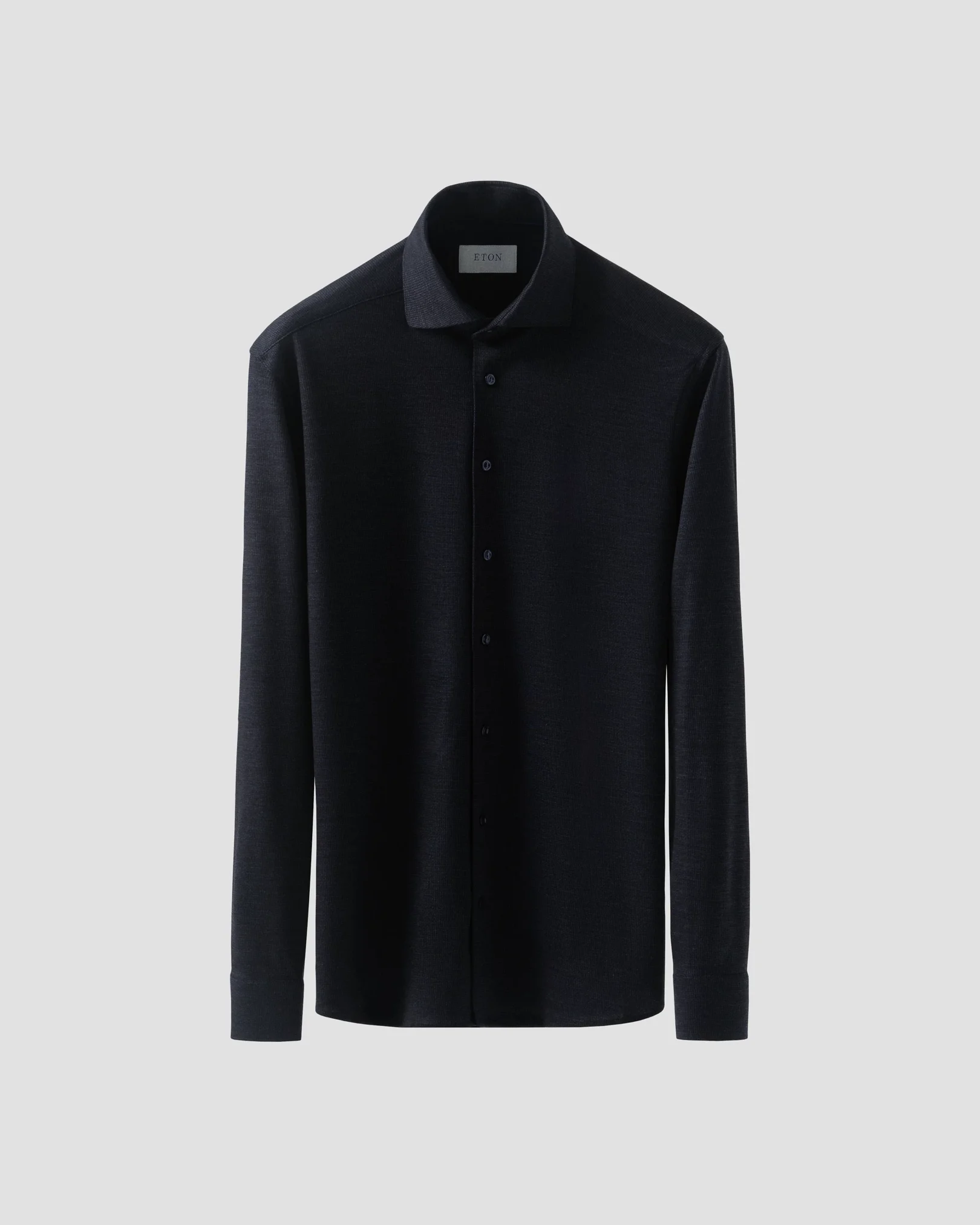 Eton - navy blue tencel and wool knitted shirt