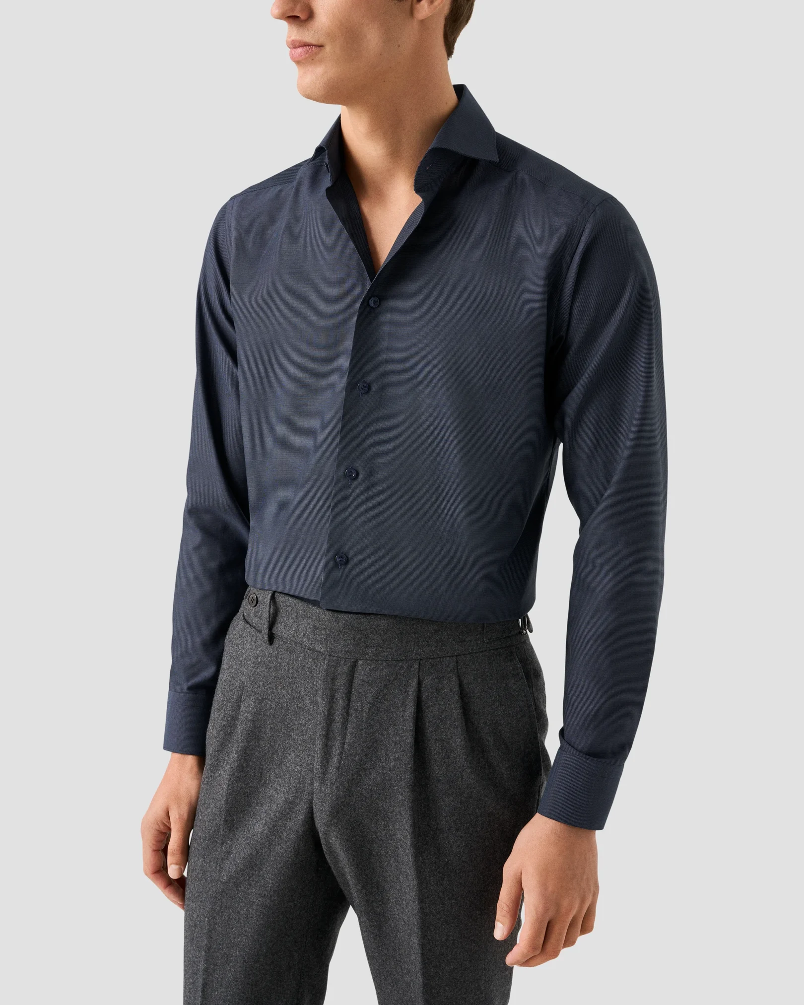 Eton - navy blue semi solid signature dobby shirt