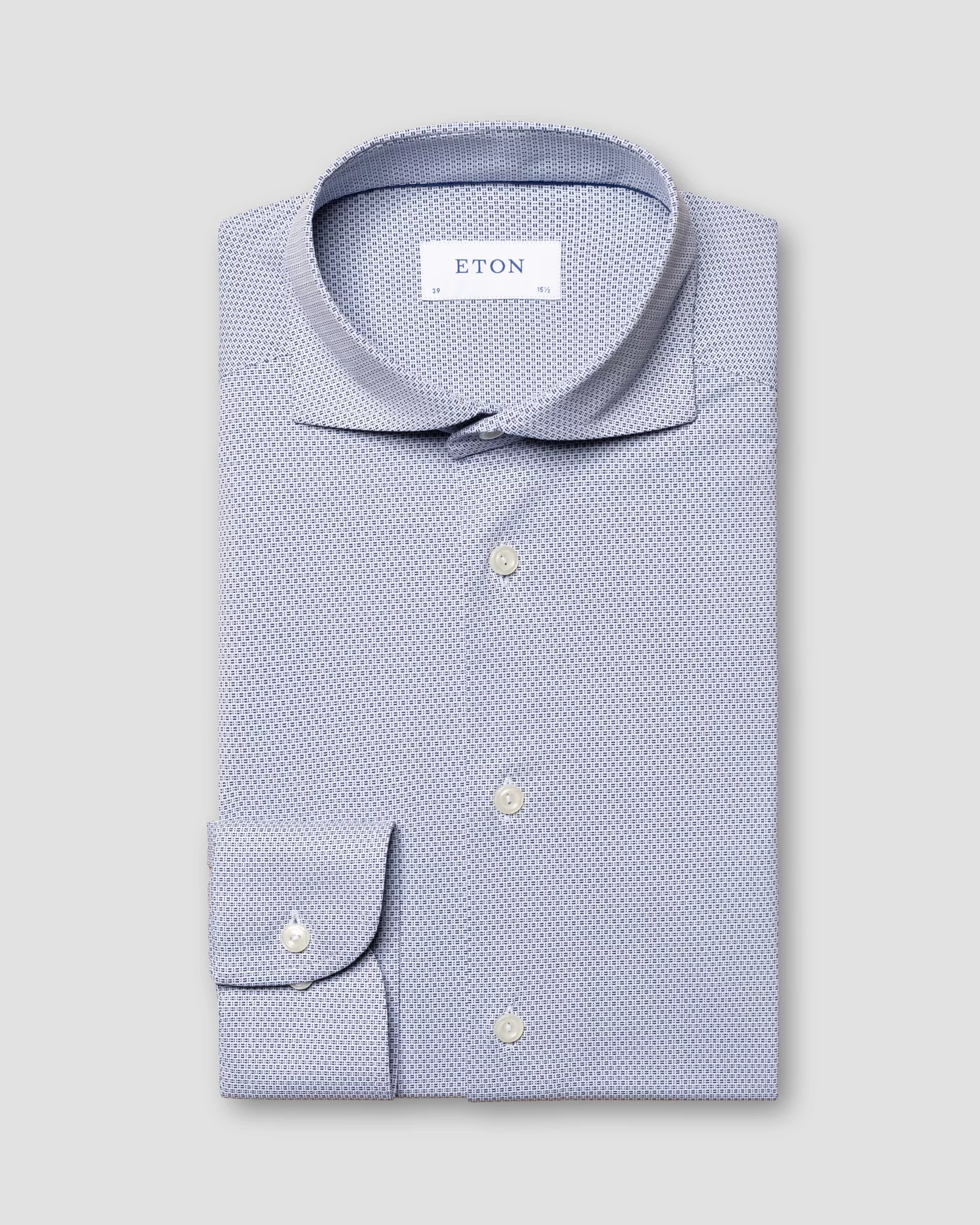 Navy Textured Four-Way Stretch Shirt - Eton