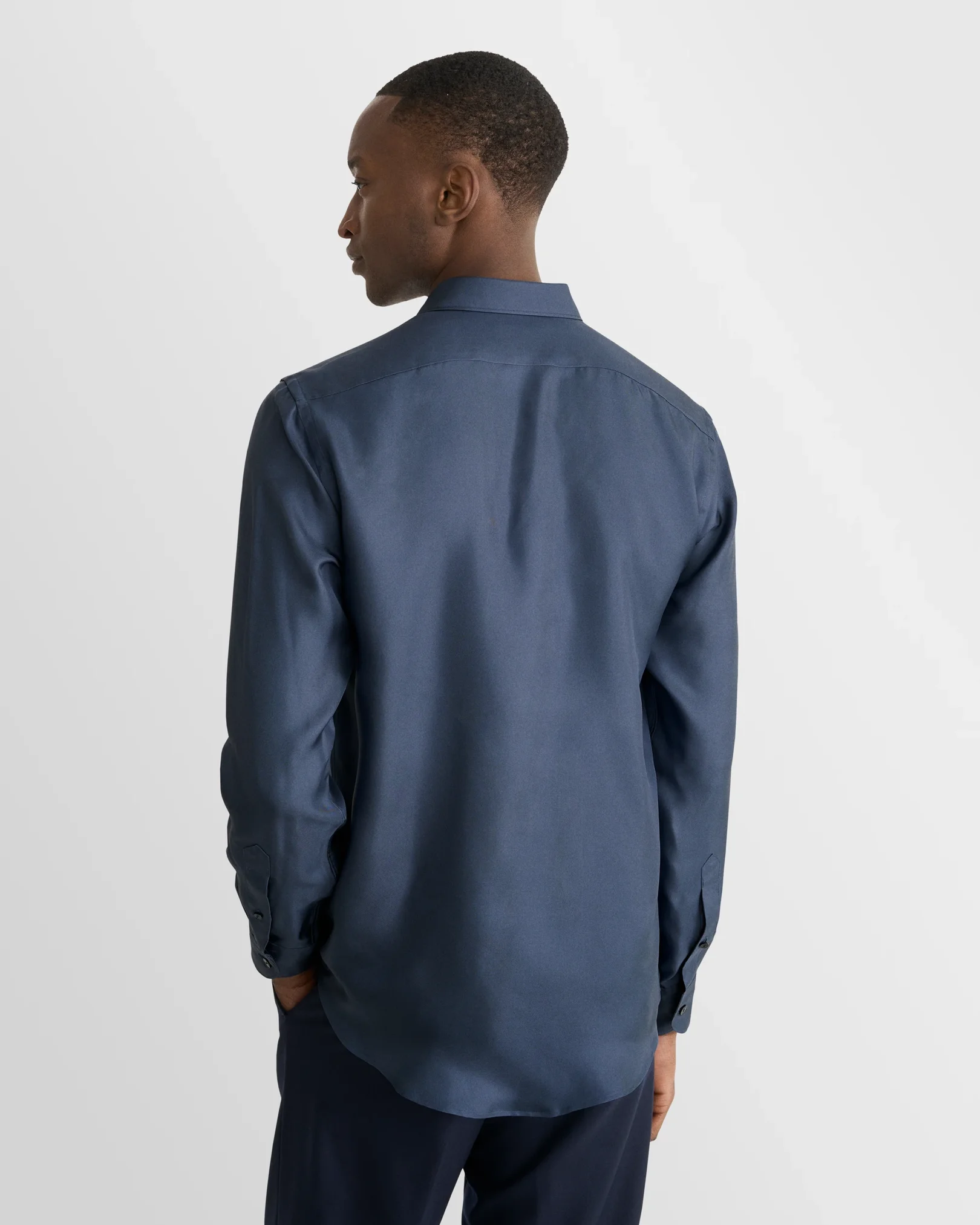 Eton - navy solid silk shirt