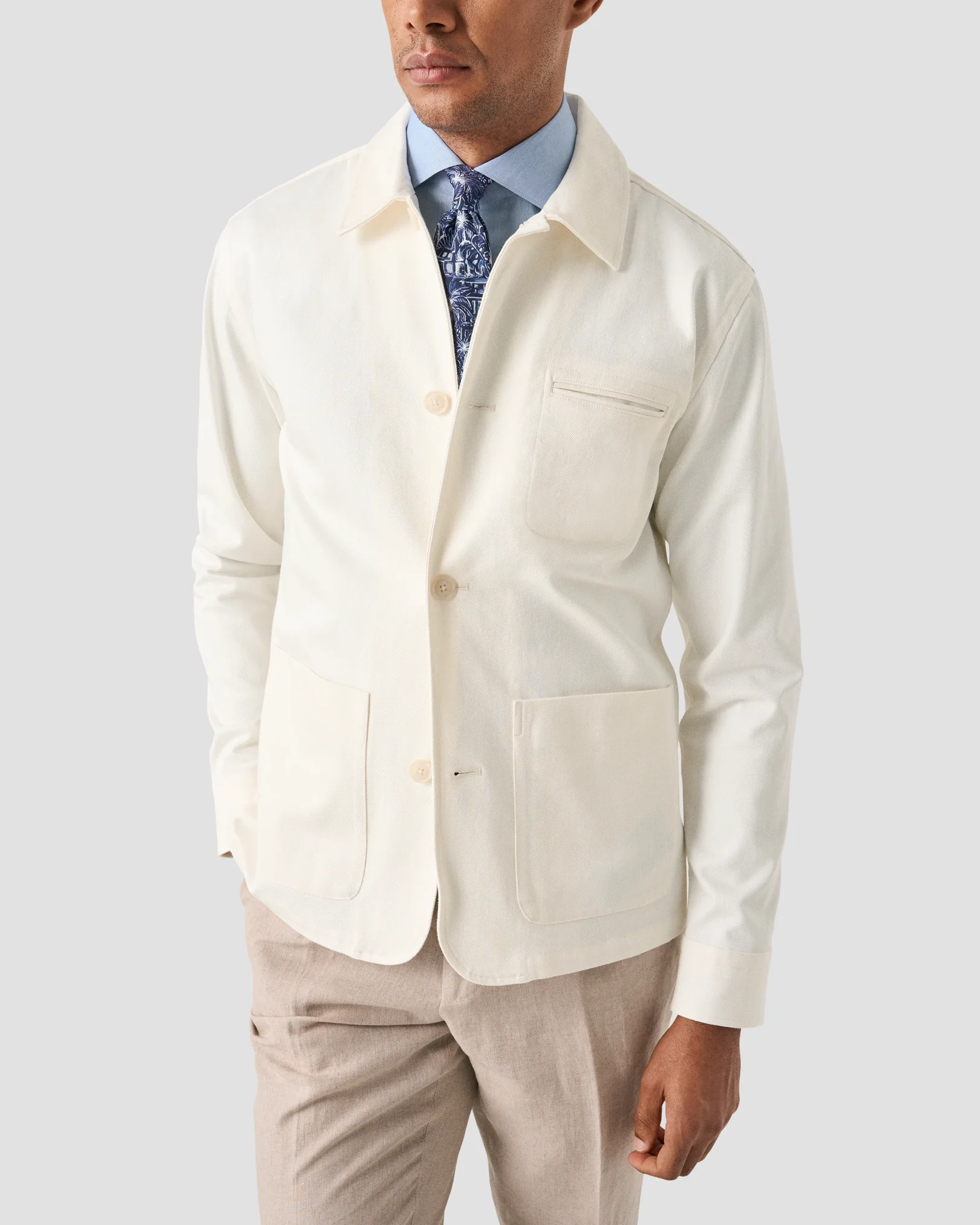 Eton - light blue cotton and silk fine stripe shirt