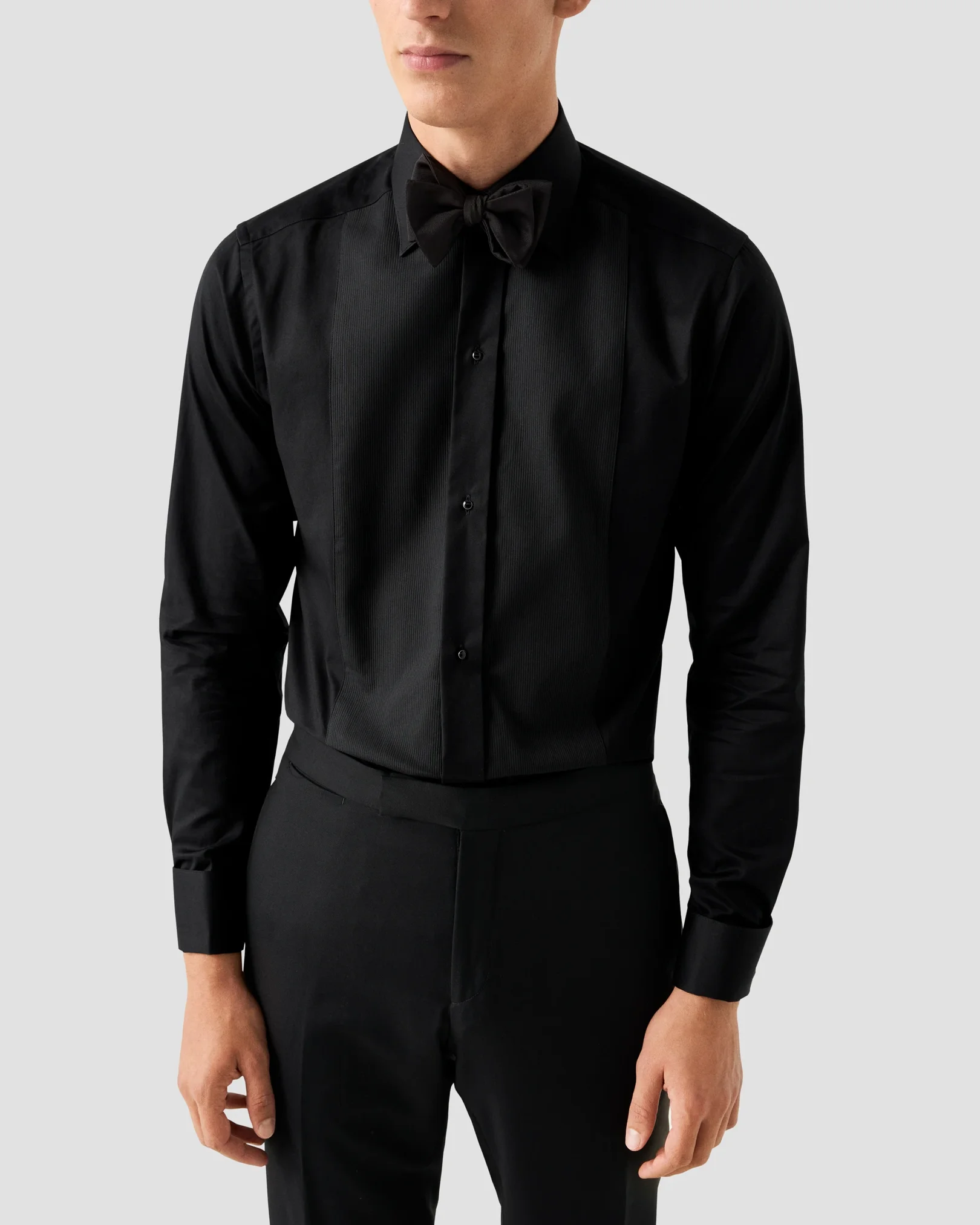 Black Fine Striped Bib Tuxedo Shirt - Eton