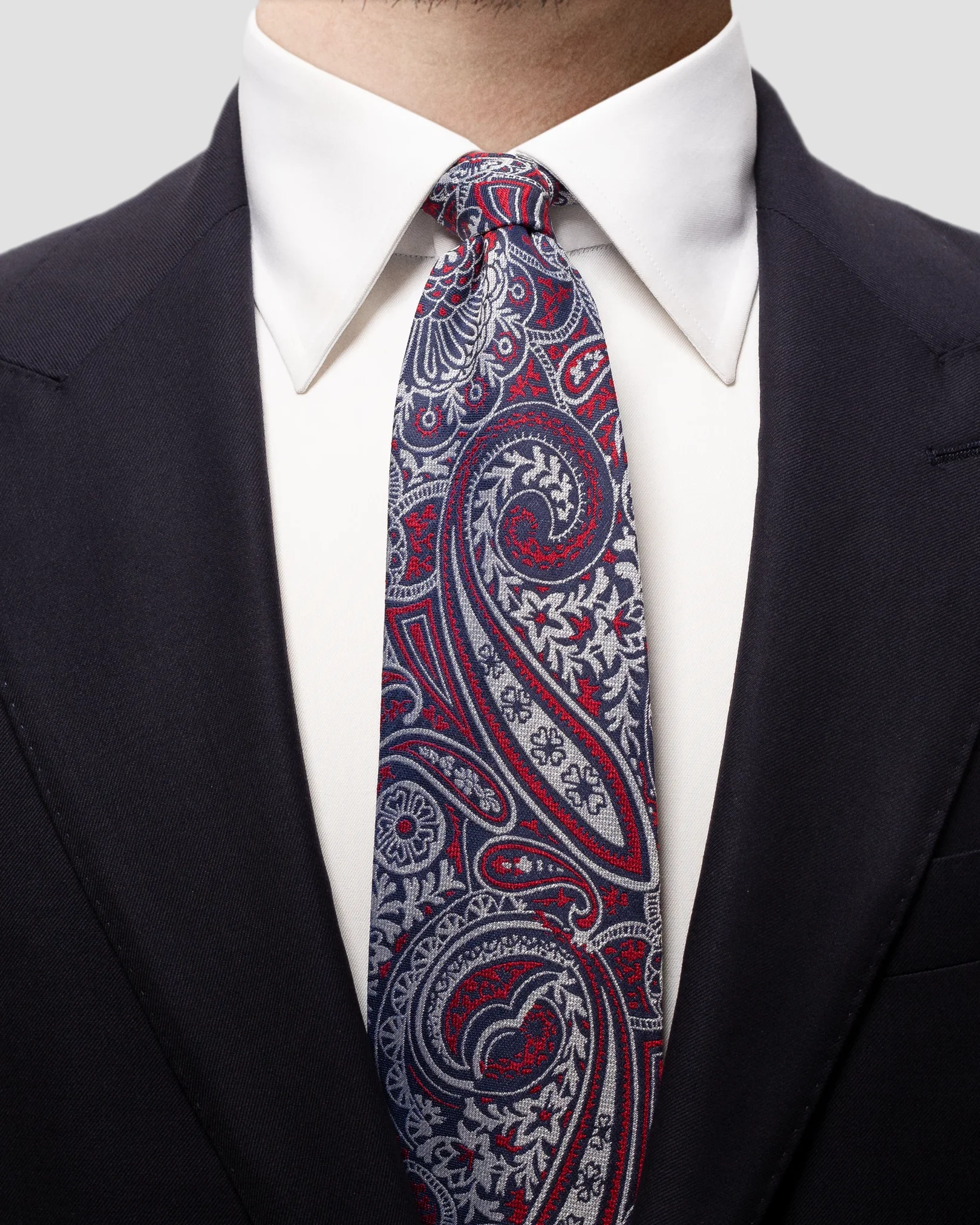 Eton - navy paisley silk cotton tie