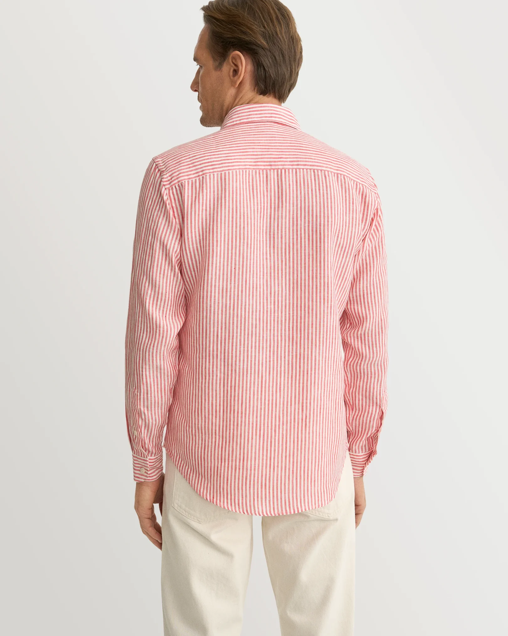 Eton - red striped linen shirt wide spread