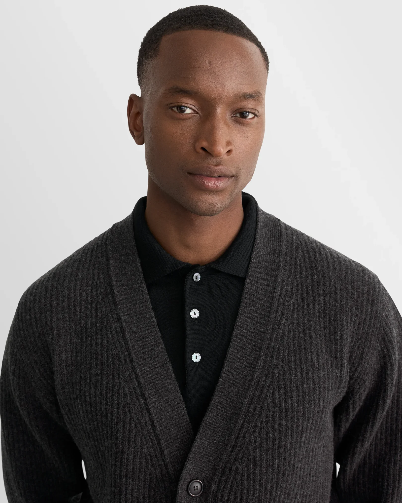 Eton - dark grey merino rib cardigan