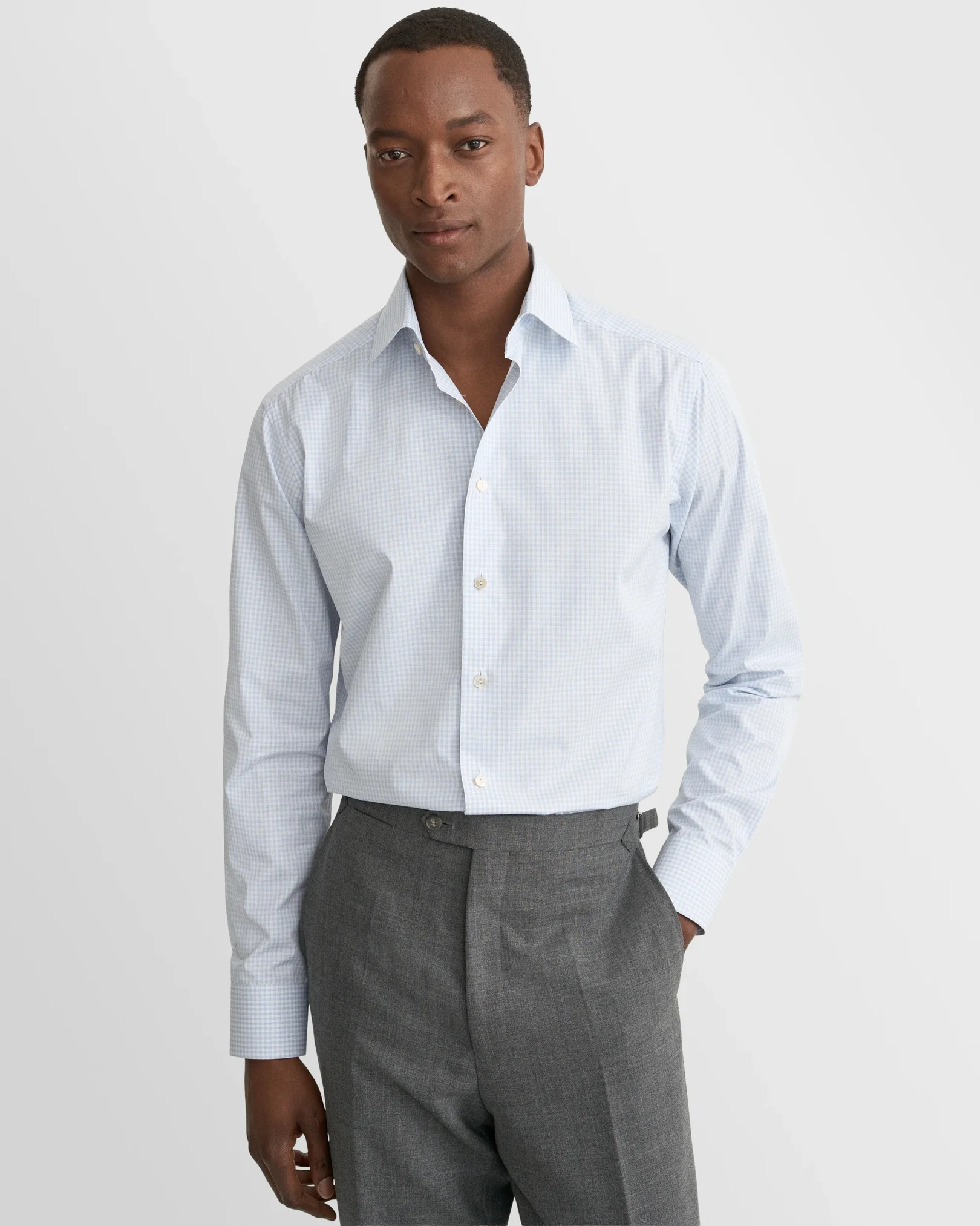 Eton - light blue check supima 263