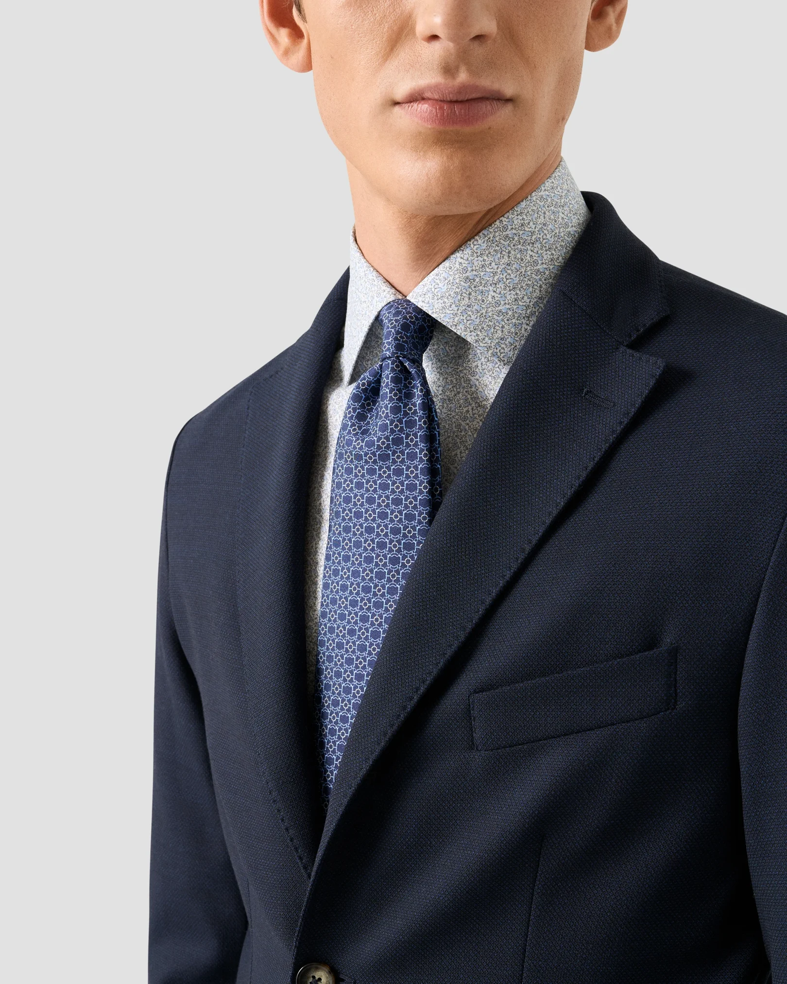 Eton - mid blue floral twill shirt cut away 258