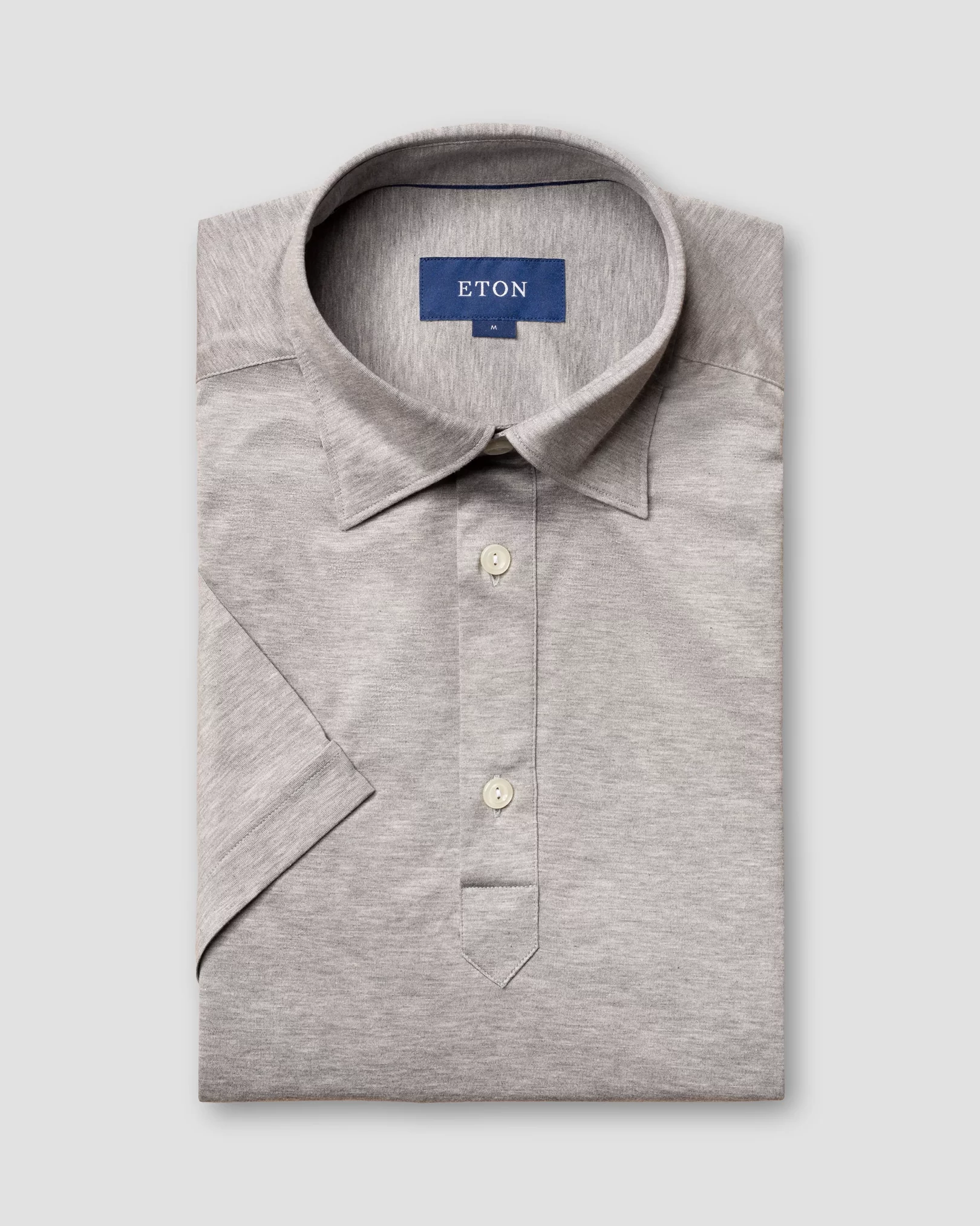 Eton - light grey jersey popover shirt short sleeved