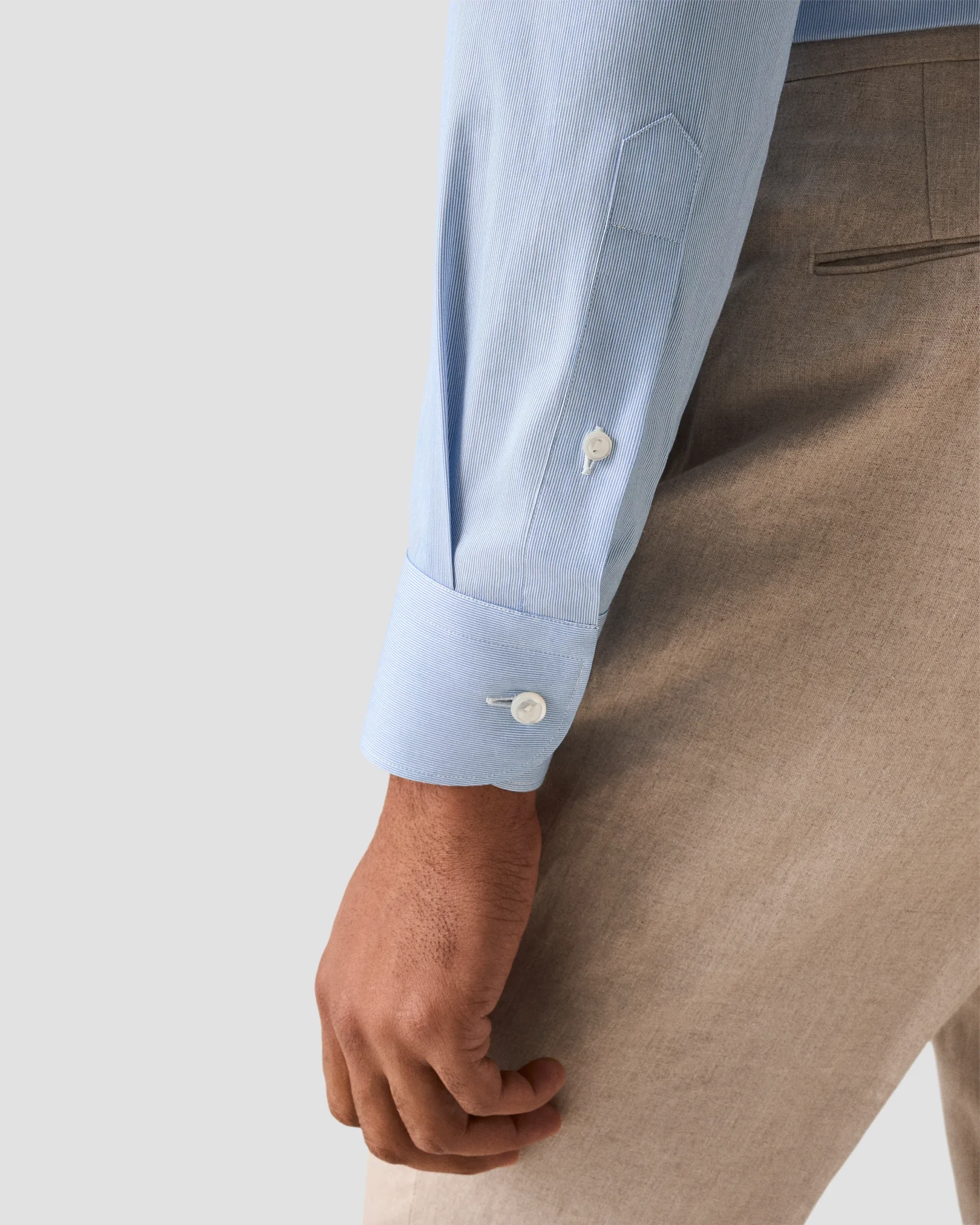 Eton - light blue cotton and silk fine stripe shirt