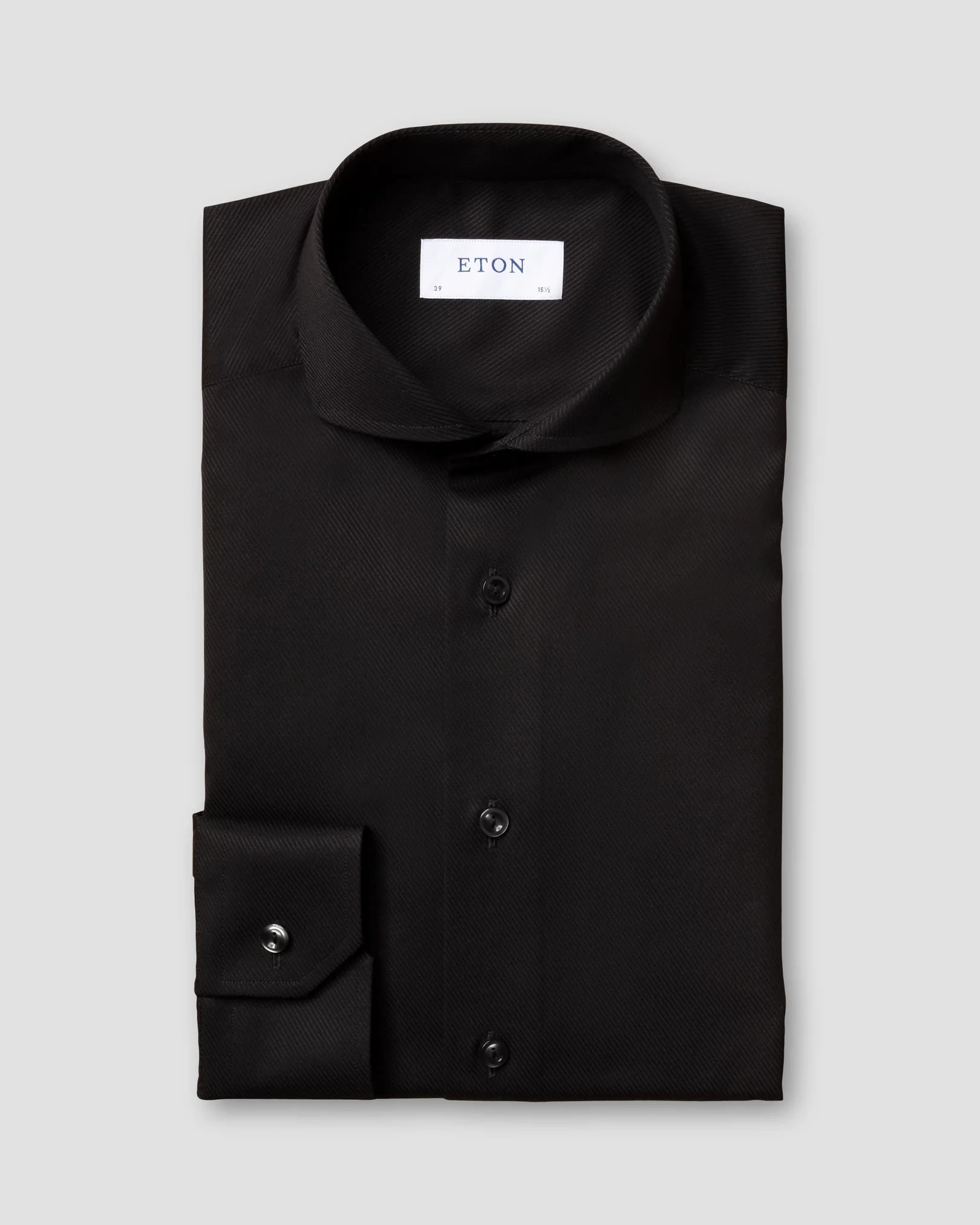 Eton - black diagonal twill shirt extreme cut away