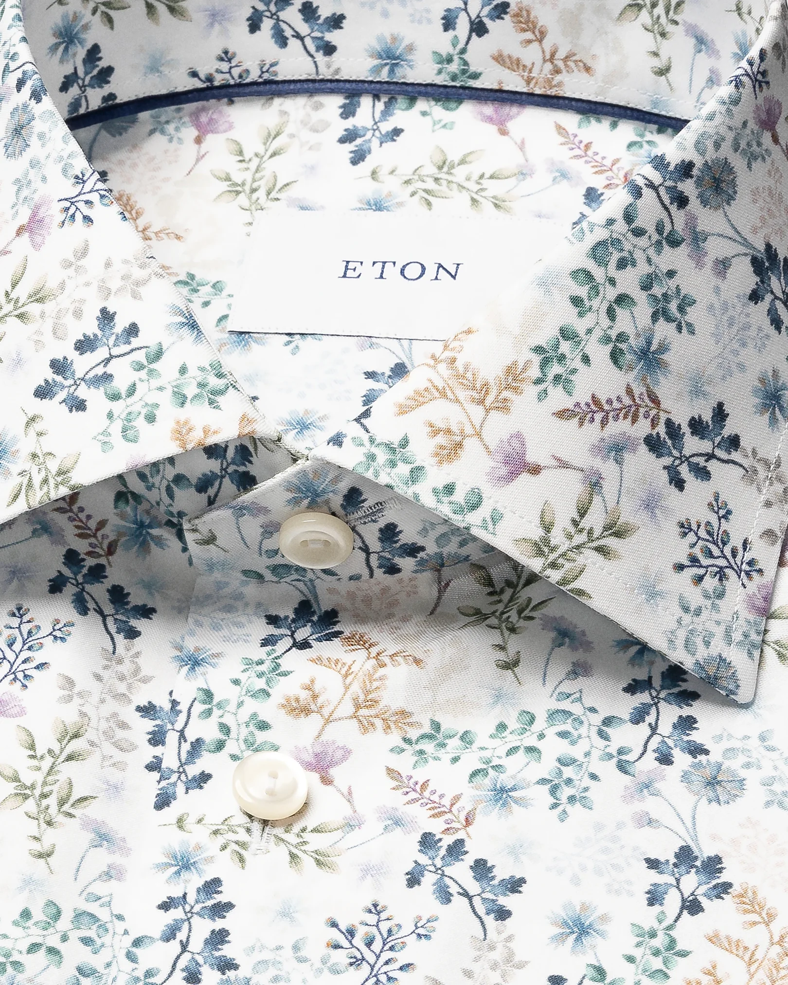 Eton - mid blue floral twill shirt