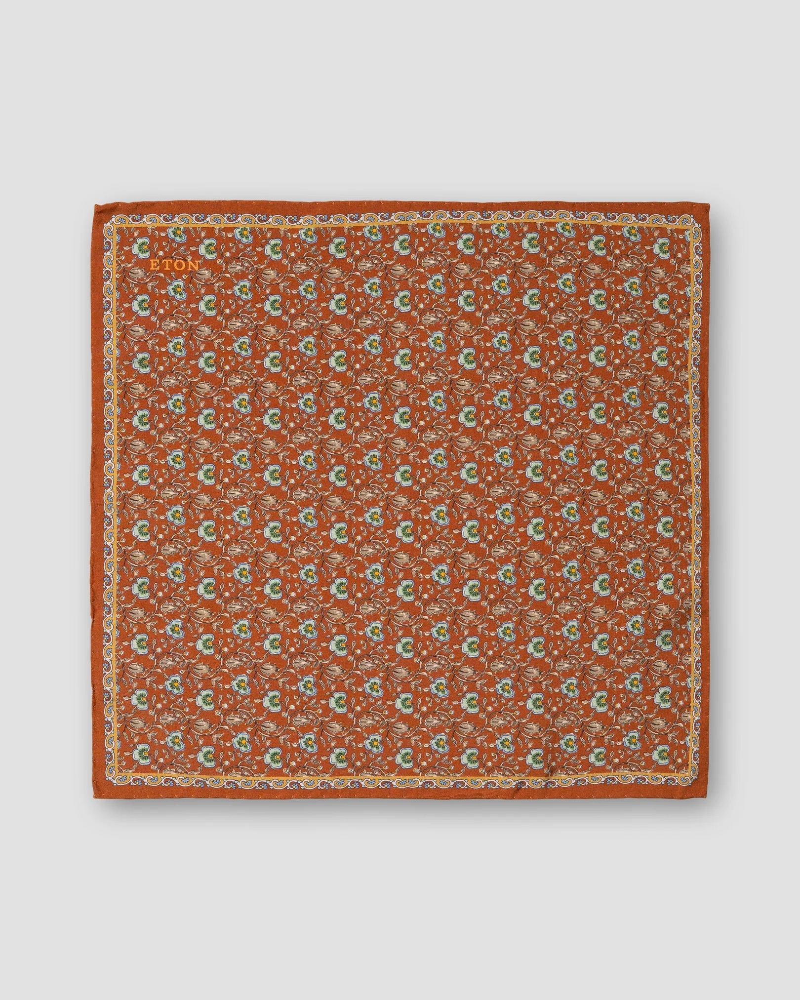 Eton - orange geometric print fuji silk pocket square