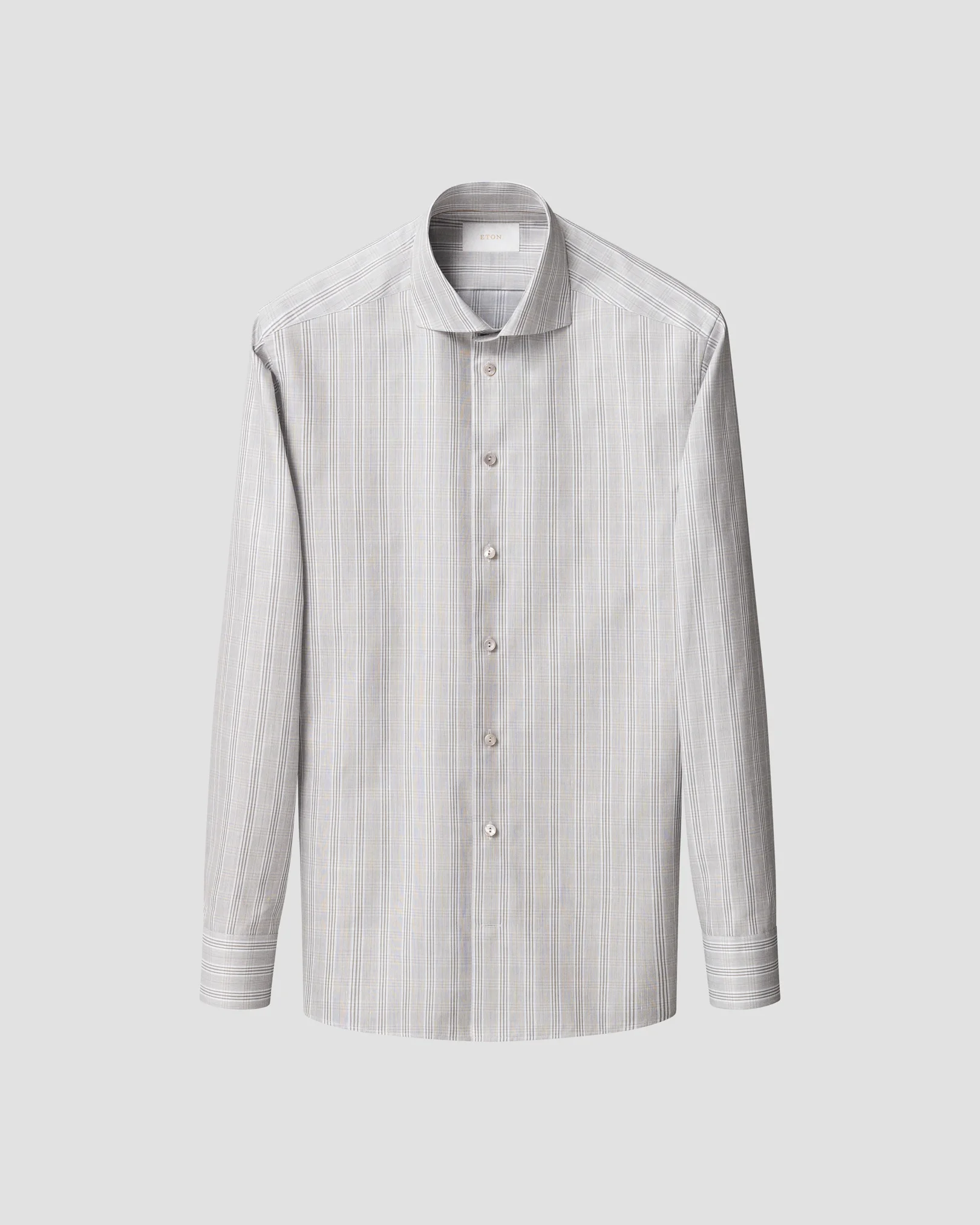 Eton - brown check cotton linen shirt