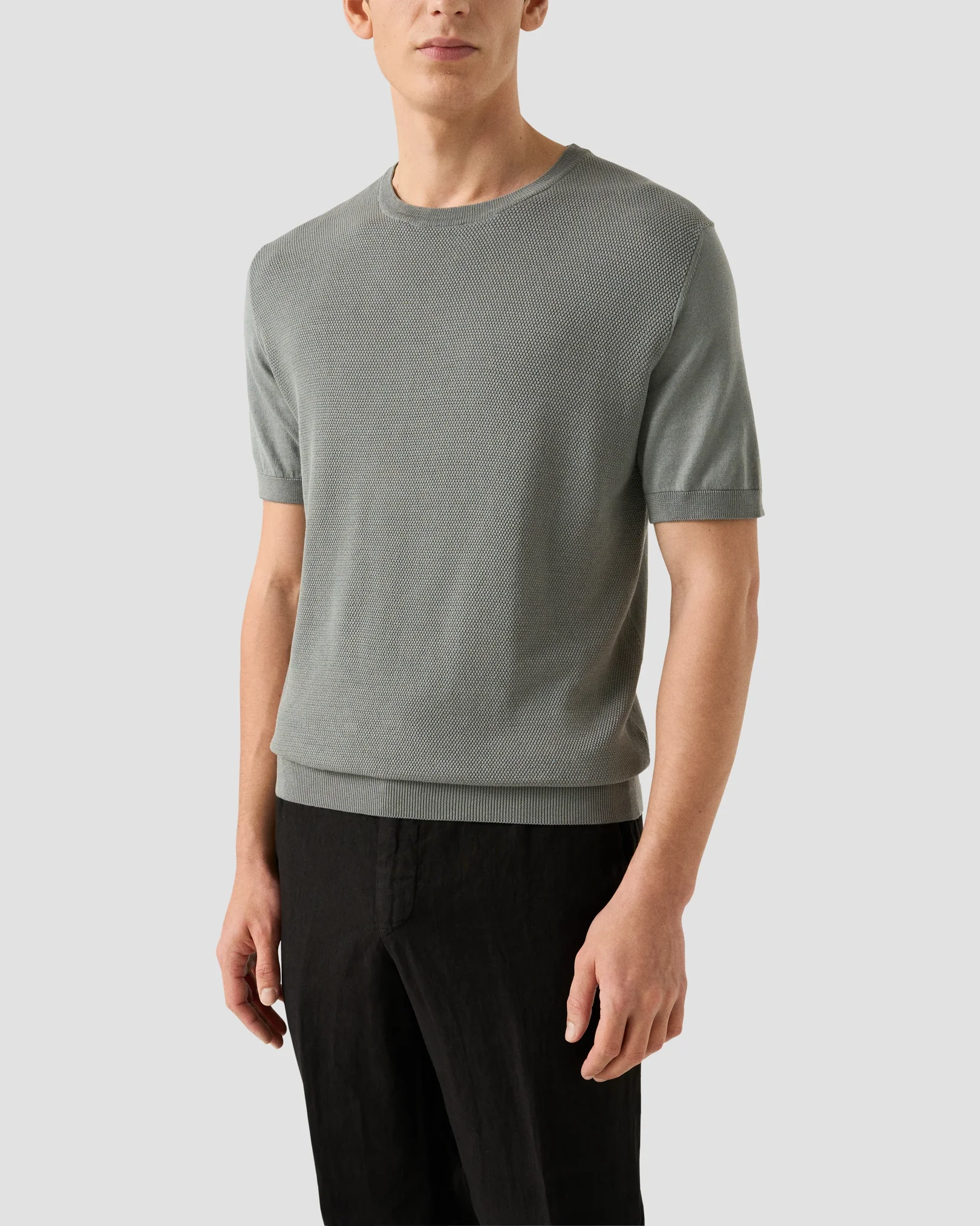 Eton - mid grey structured crew neck knitted t shirt