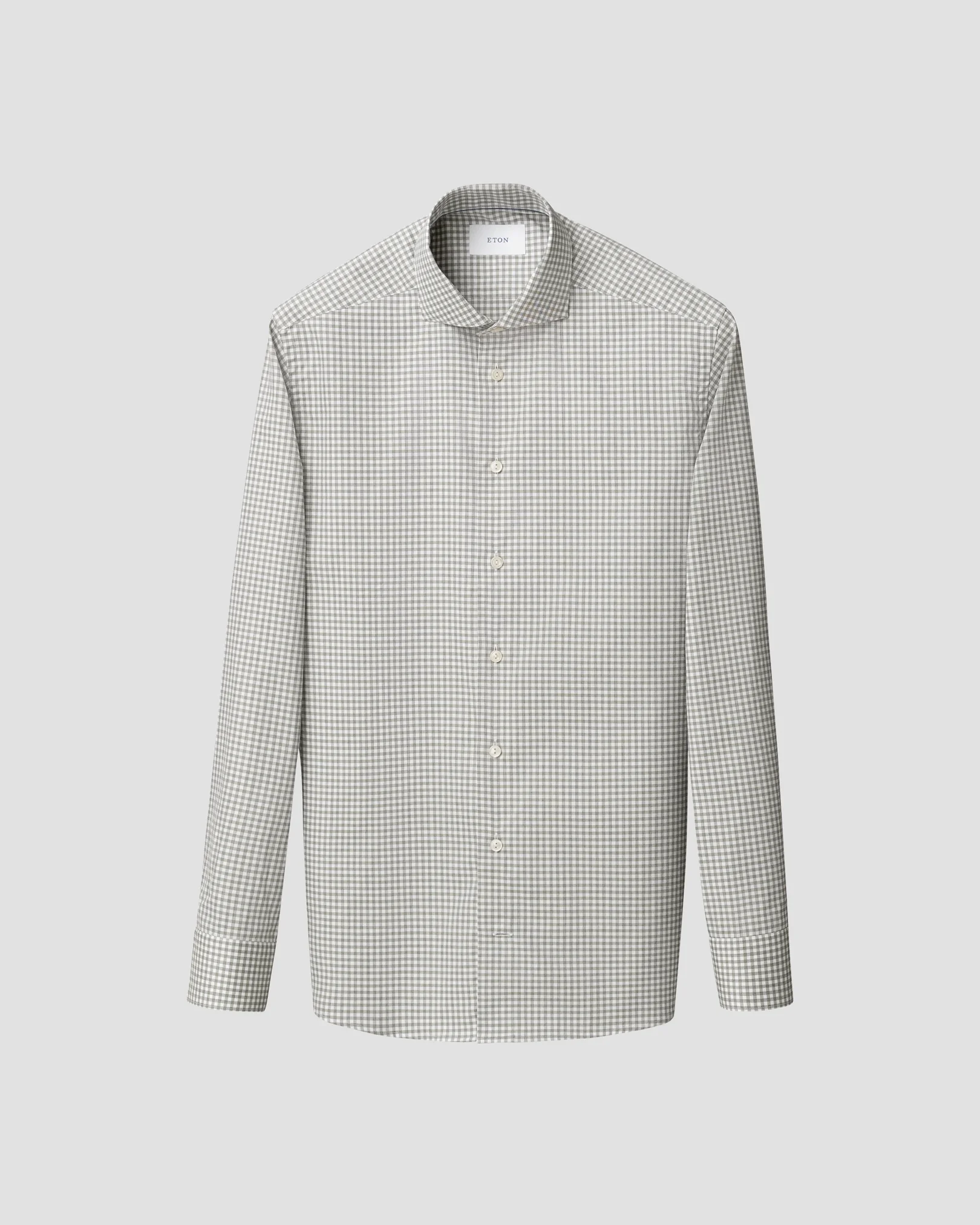 Eton - mid green check melange twill shirt
