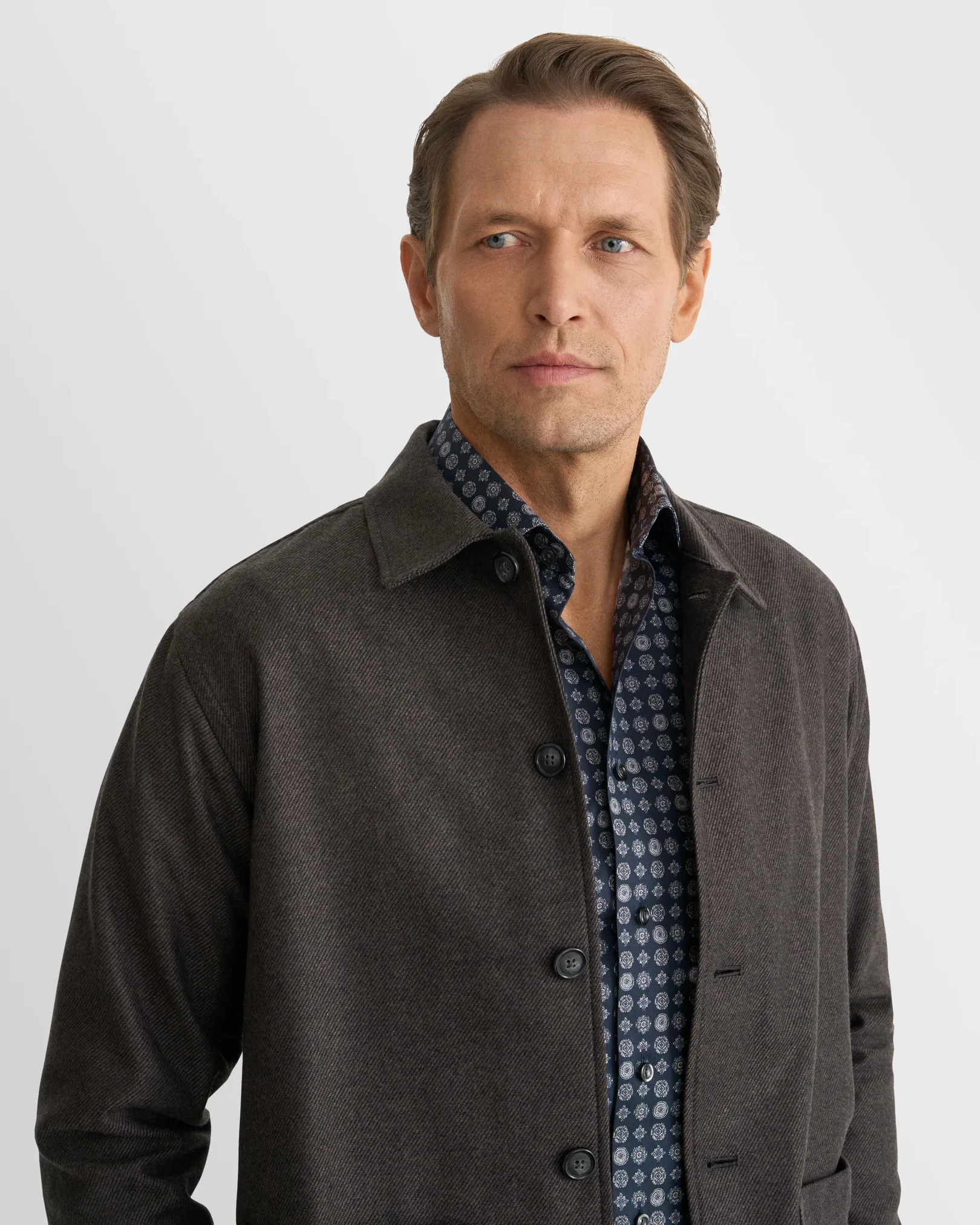 Eton - navy blue geometric signature twill shirt cut away 266