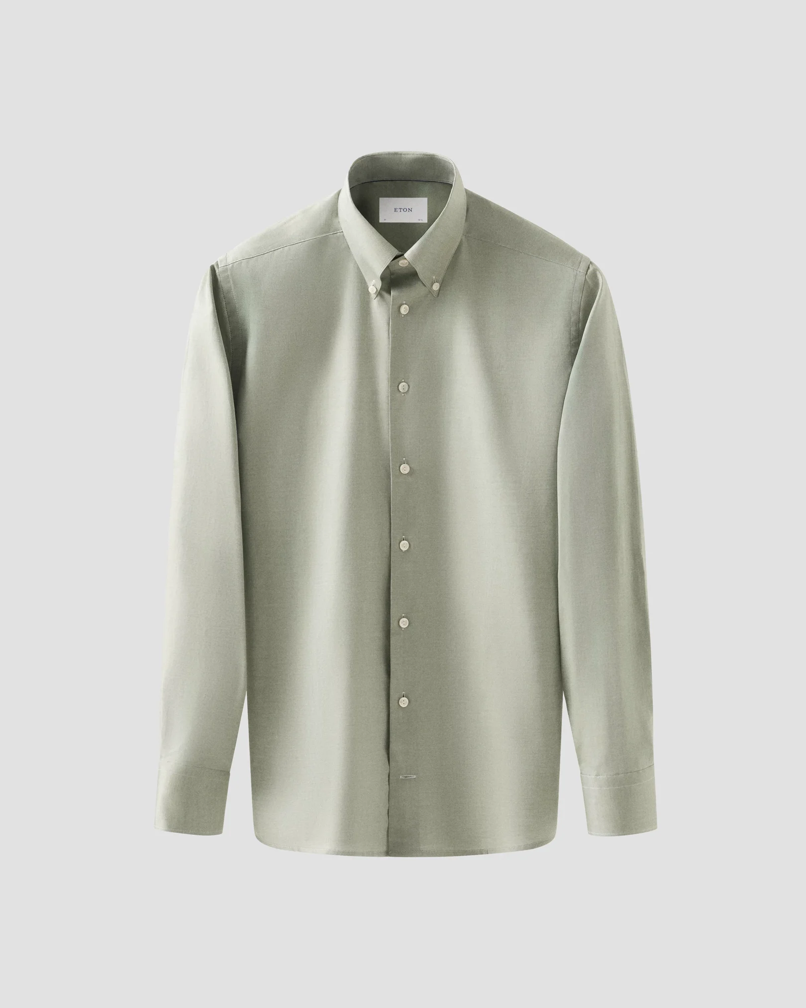 Eton - mid green solid wrinkle free oxford button down rounded single slim