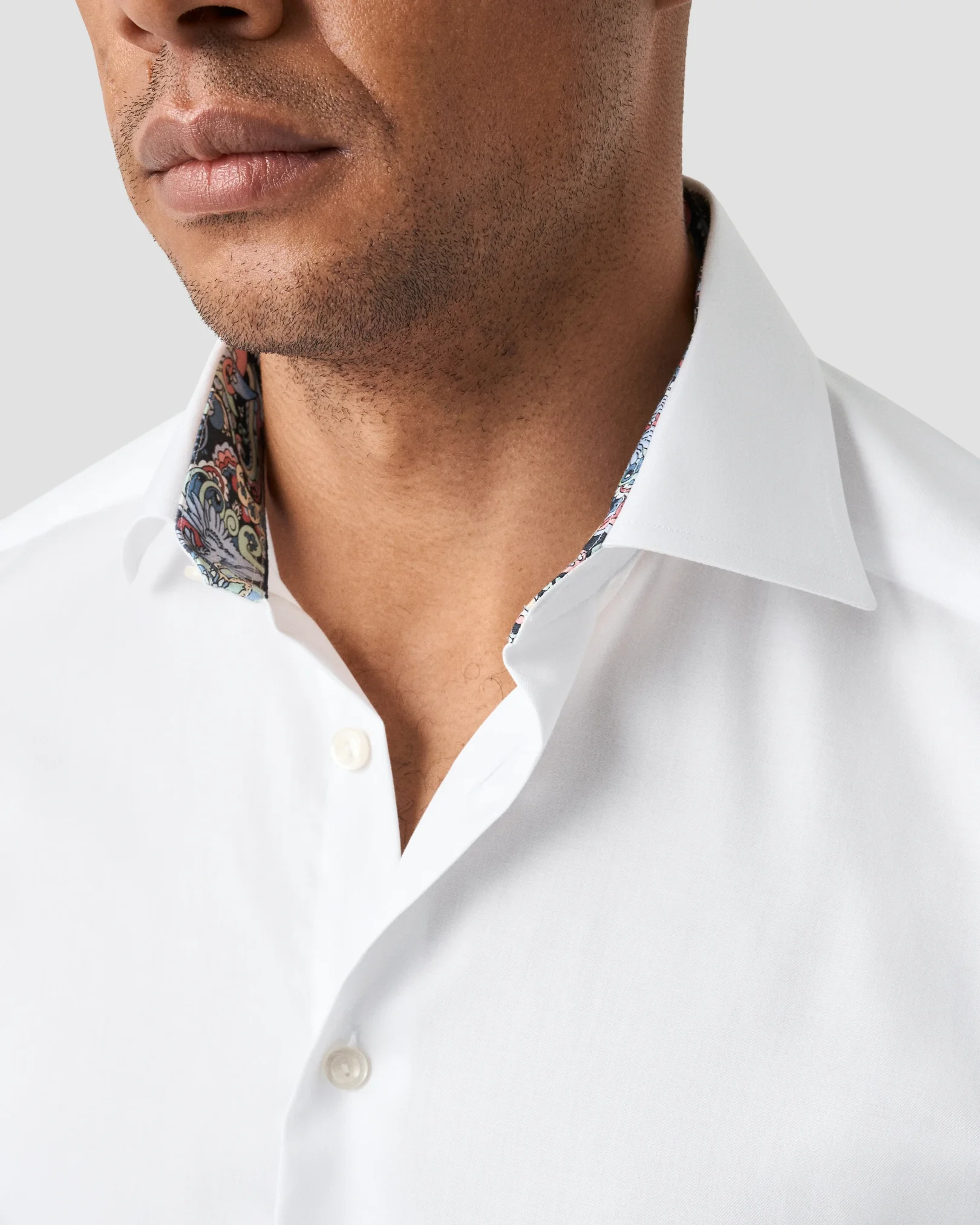 Eton - white solid signature twill paisley effect shirt cut away single slim