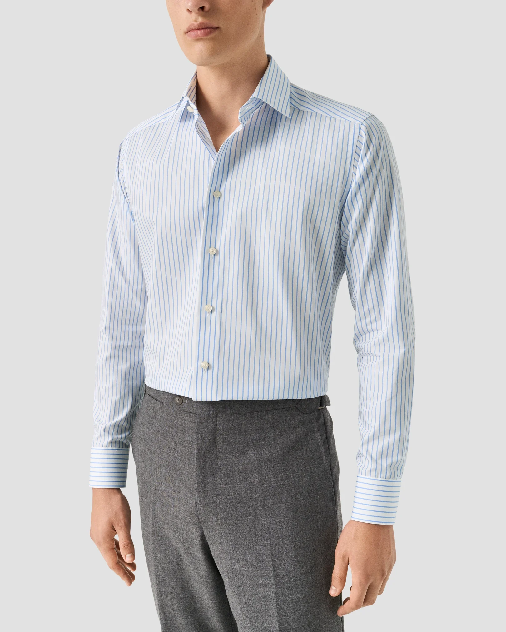 Eton - mid blue striped signature twill shirt