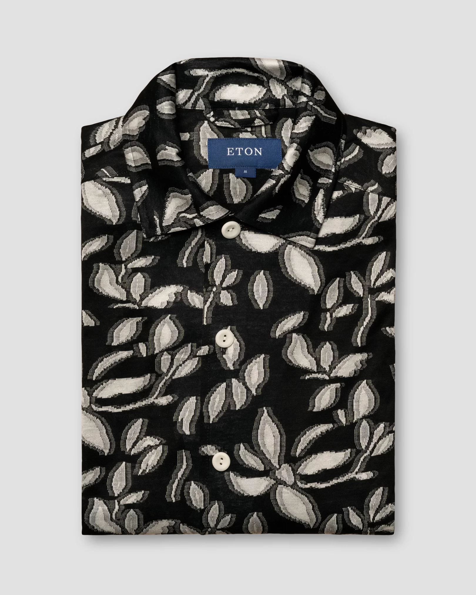 Schwarzes Jacquard-Trikot-Hemd mit floralem Print