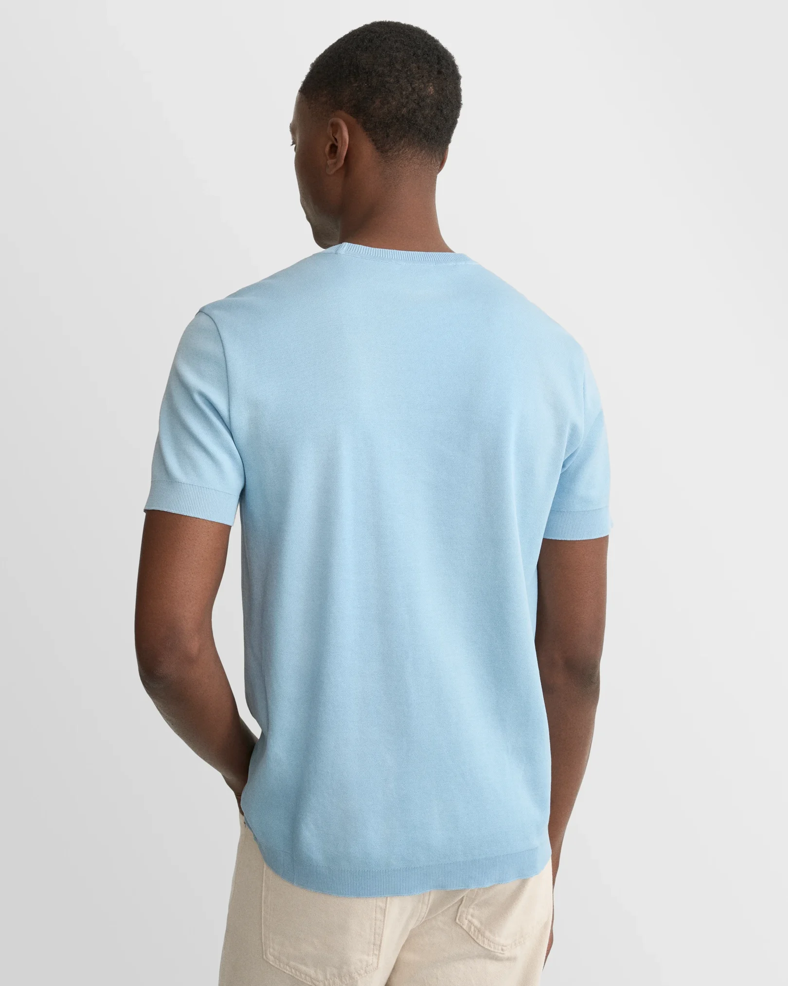 Eton - light blue self rib cotton t shirt