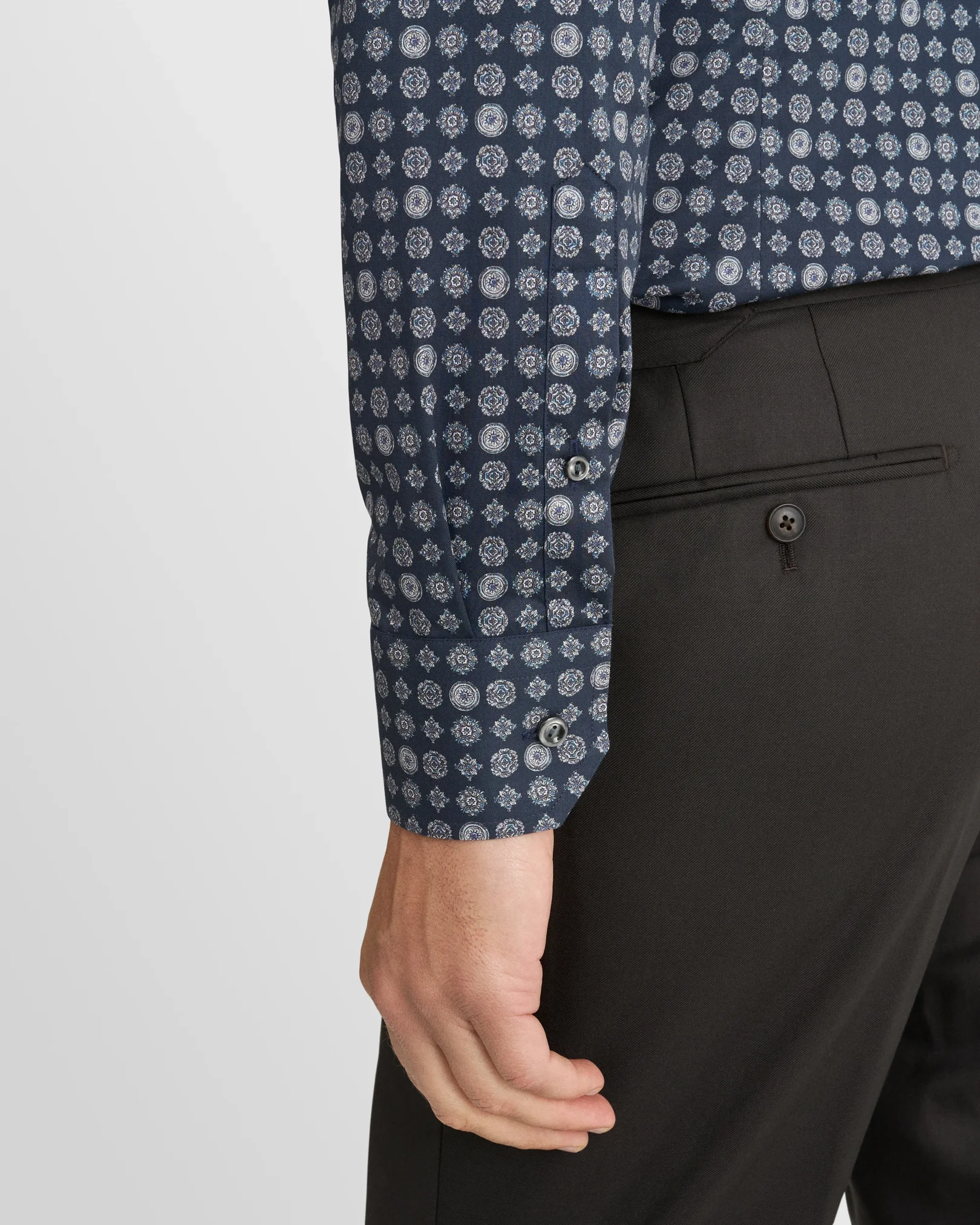 Eton - navy blue geometric signature twill shirt cut away 266
