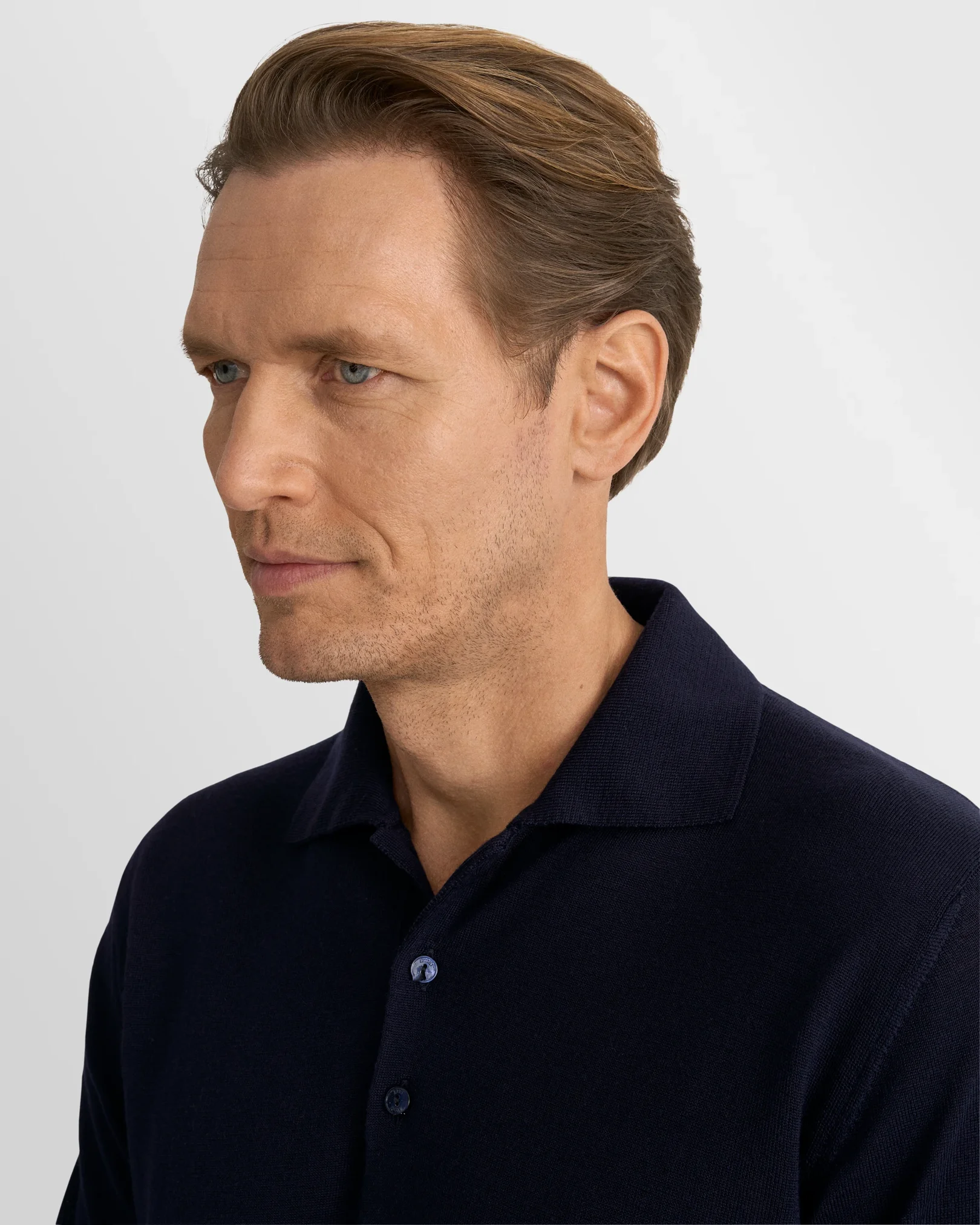 Eton - navy blue merino fine knit polo shirt