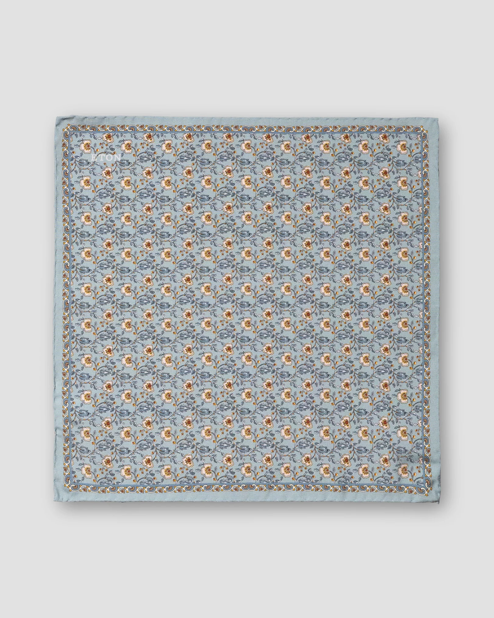 Eton - blue geometric print fuji silk pocket square micro print