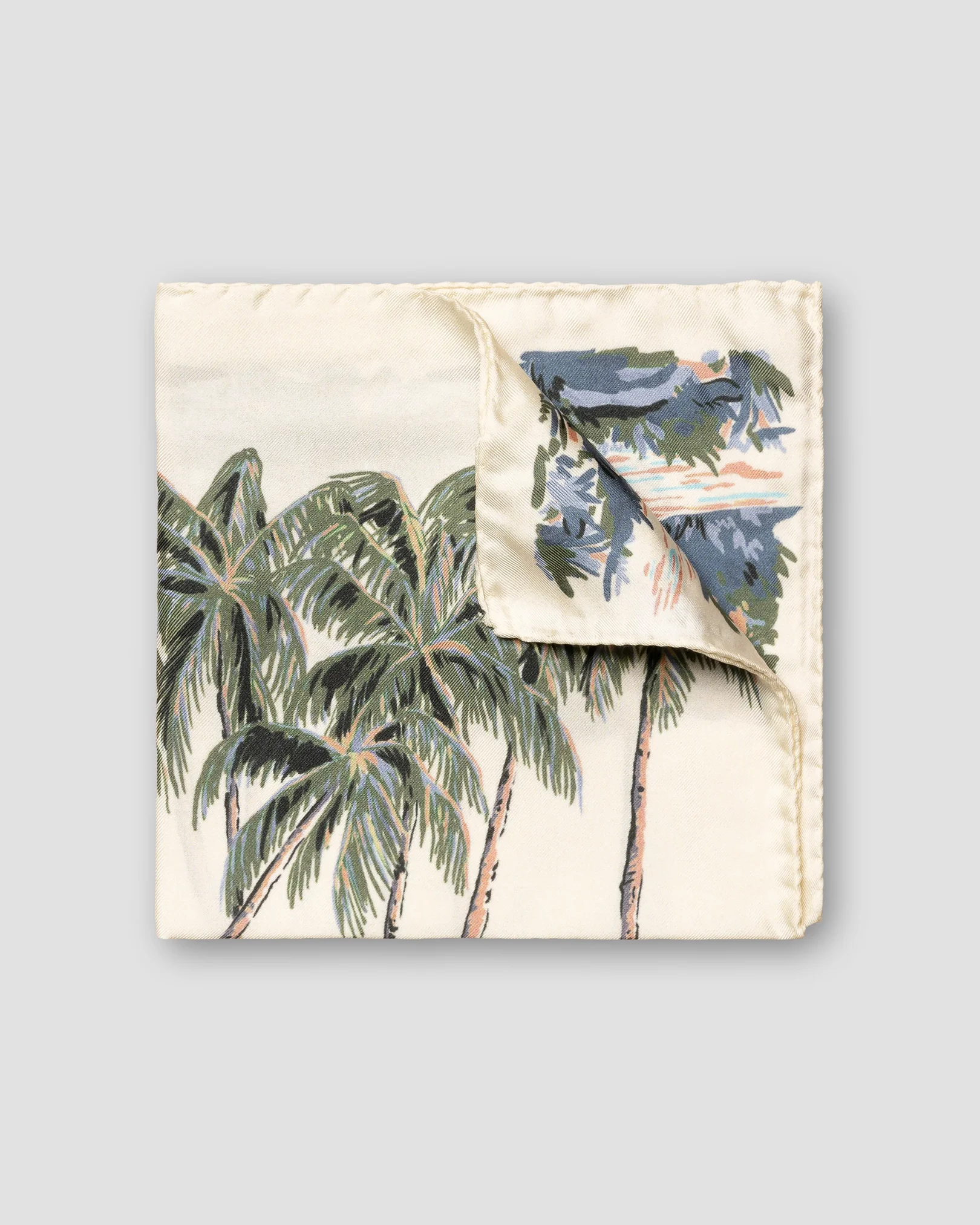 Eton - Off-White Palm Tree Print Silk Pocket Square