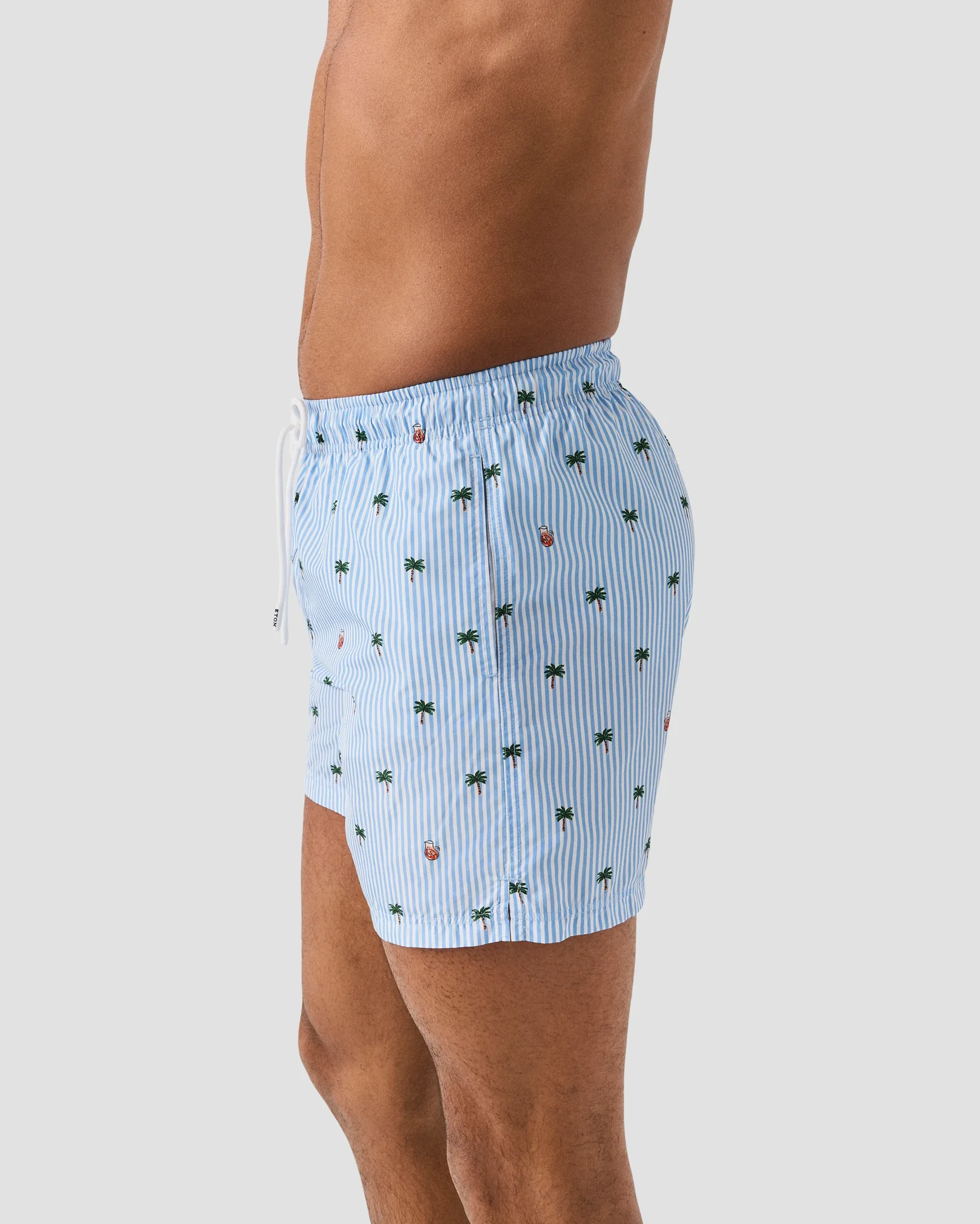 Eton - mid blue striped swim shorts