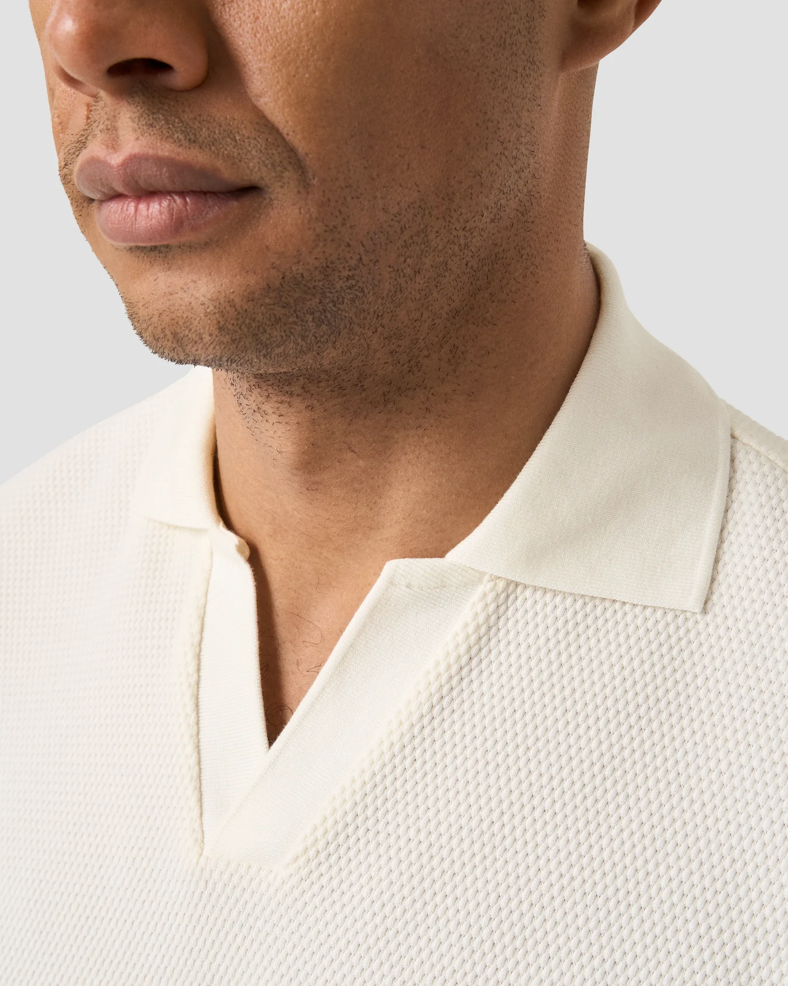 Eton - waffle open collar polo shirt