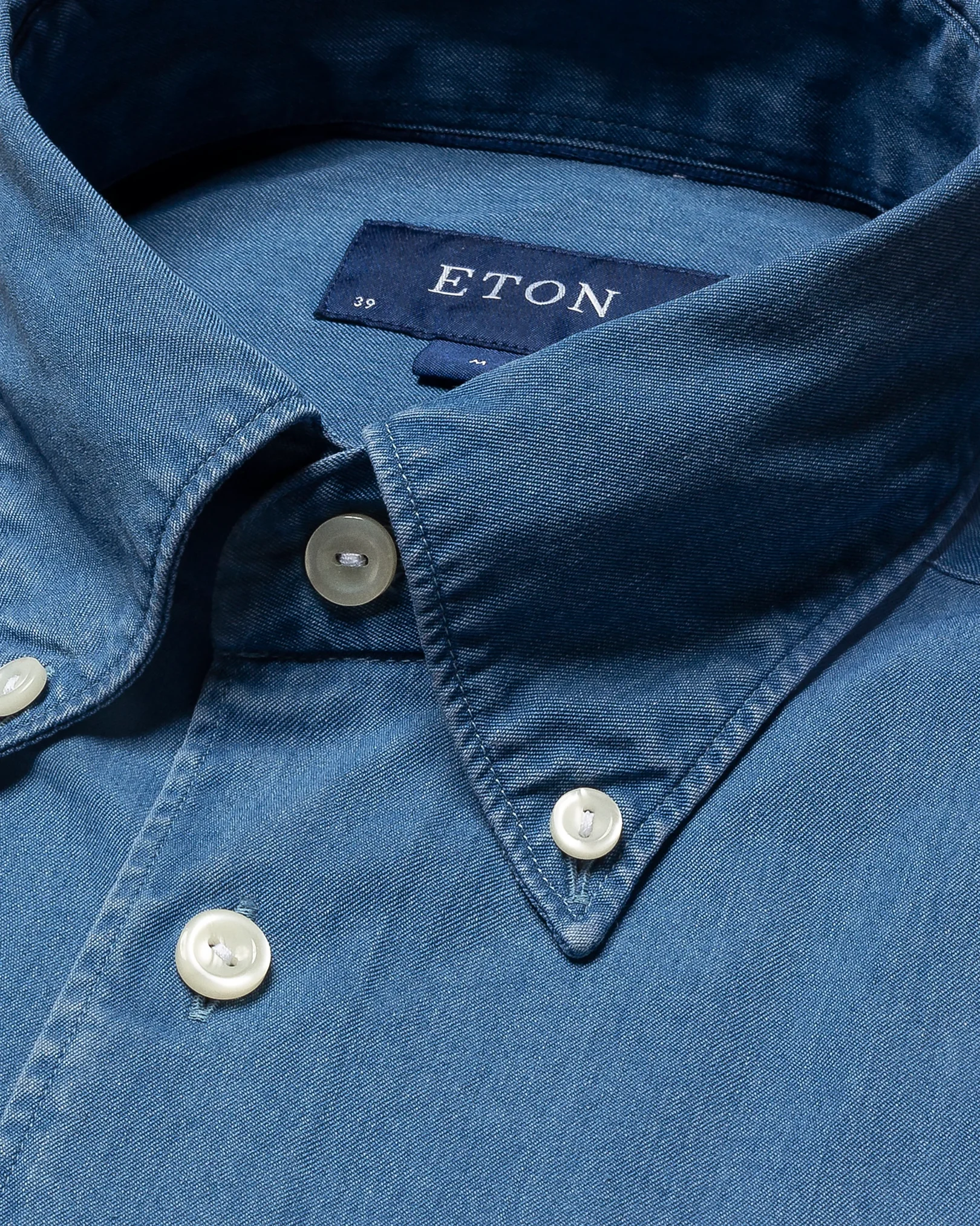 Mid Blue Lightweight Denim Shirt Button Down Eton