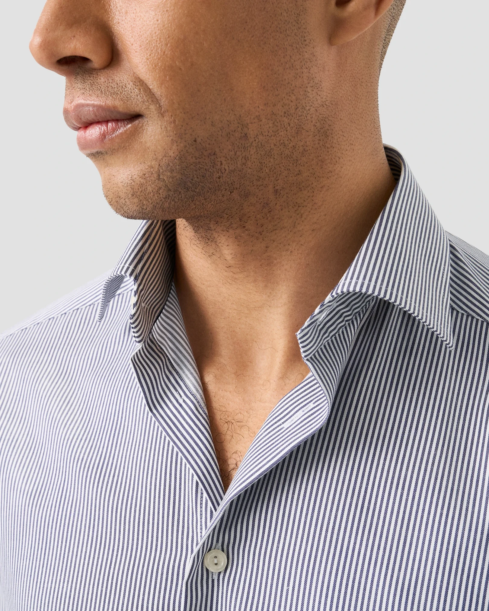 Eton - navy blue bengal striped cotton tencel tm lyocell shirt