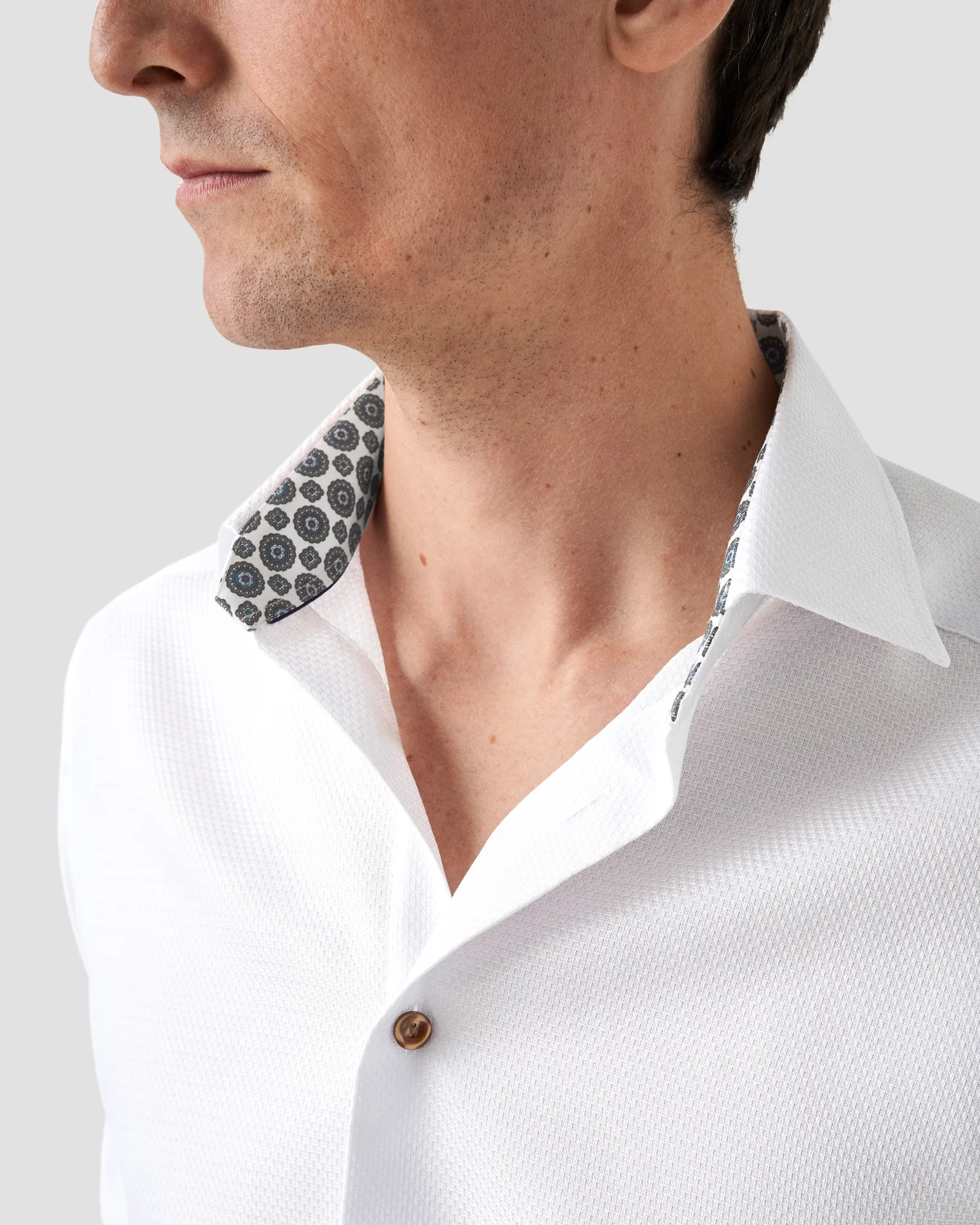 White Dobby Shirt - Medallion Contrast Details - Eton