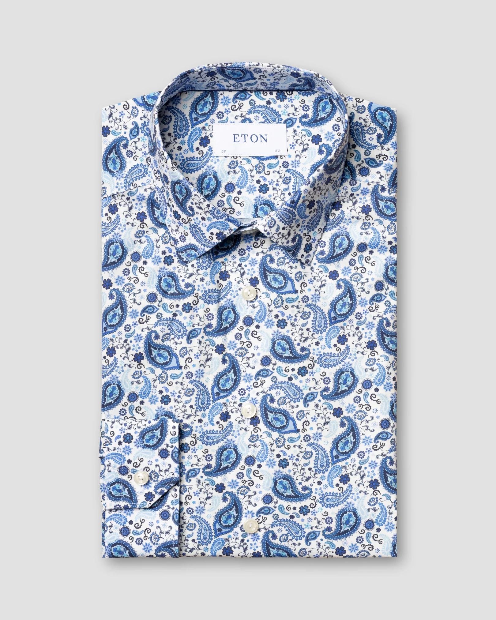 Eton - blue paisley poplin shirt pointed