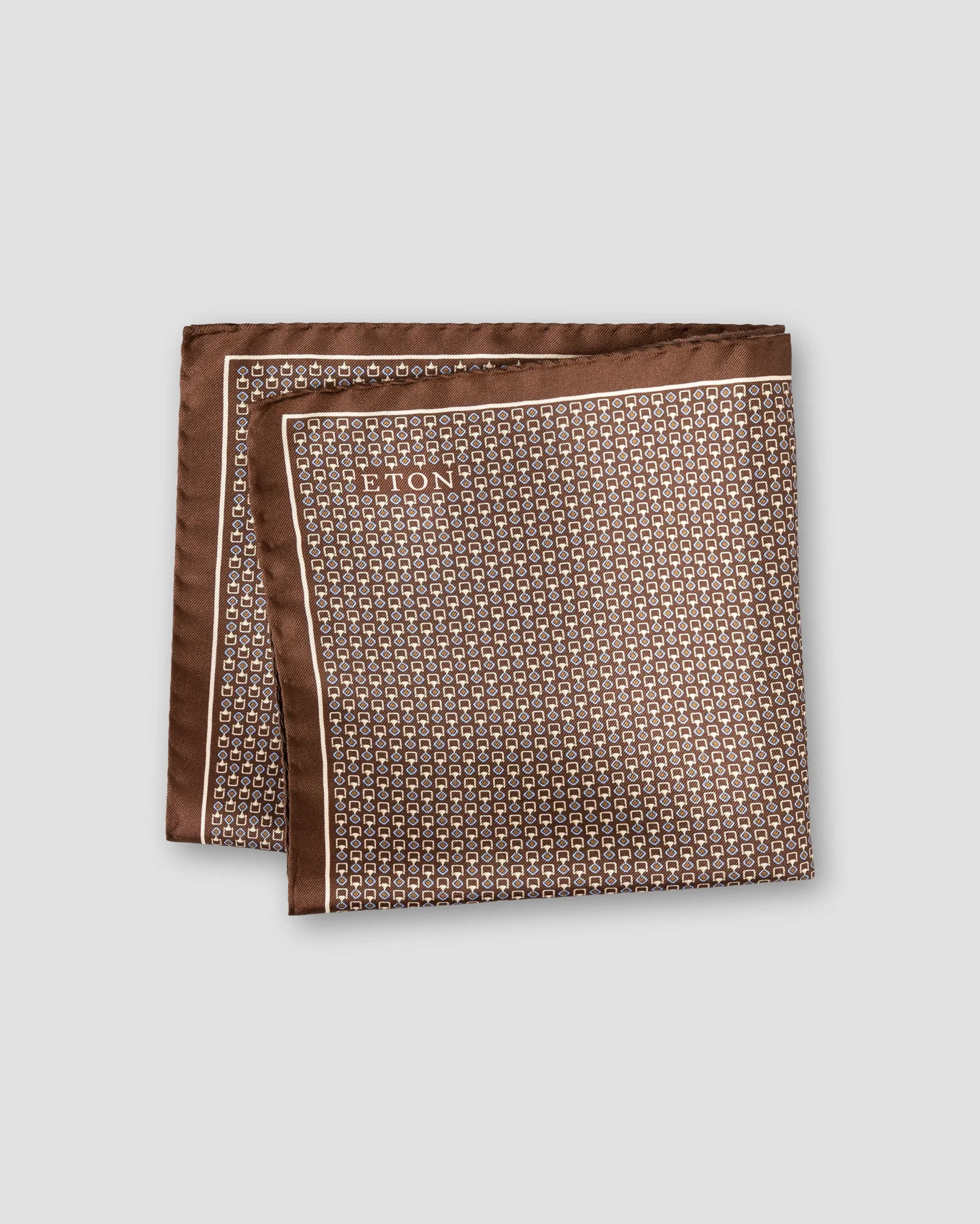 Eton - brown geometric silk pocket square 256