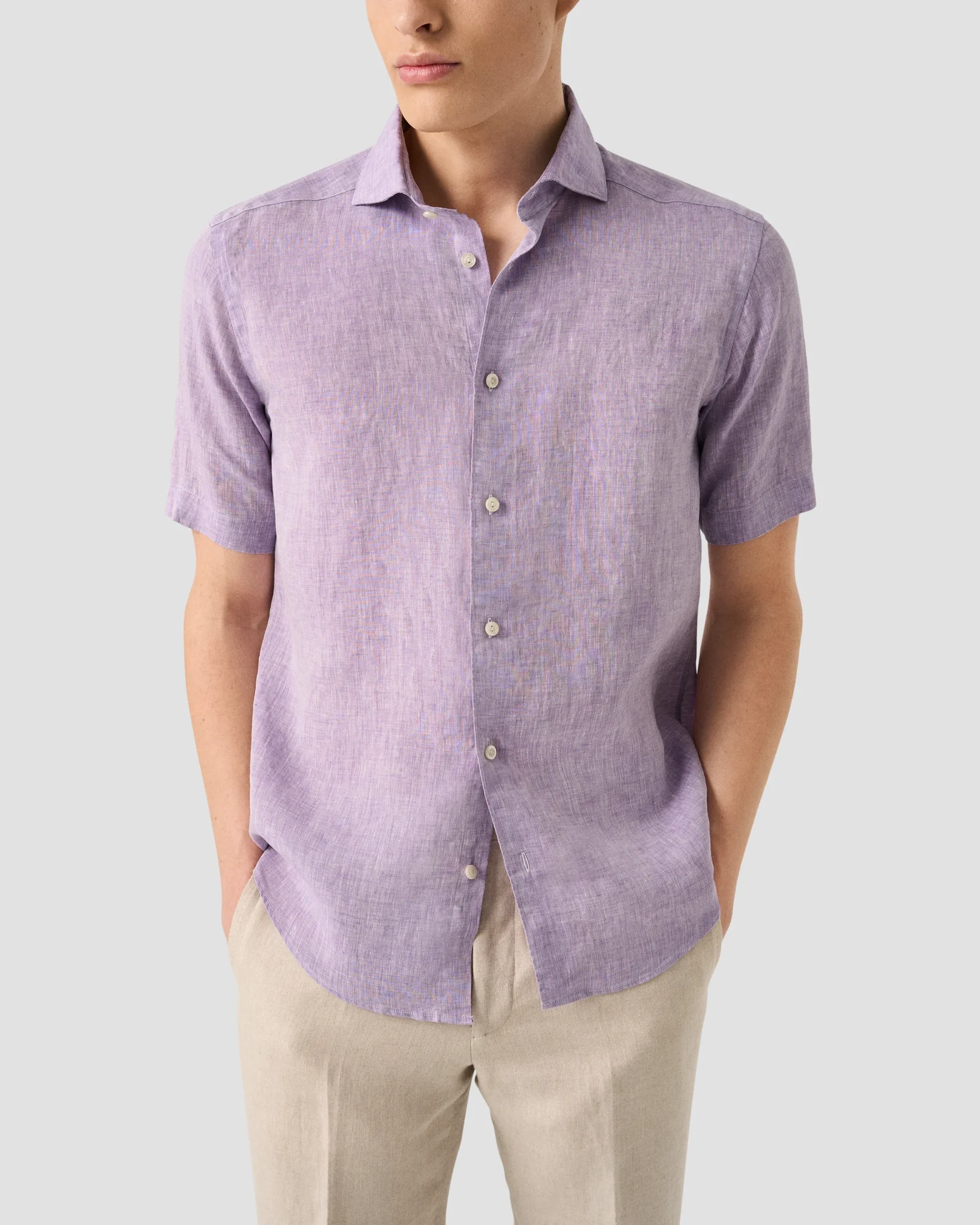 Eton - mid purple solid short sleeve linen shirt