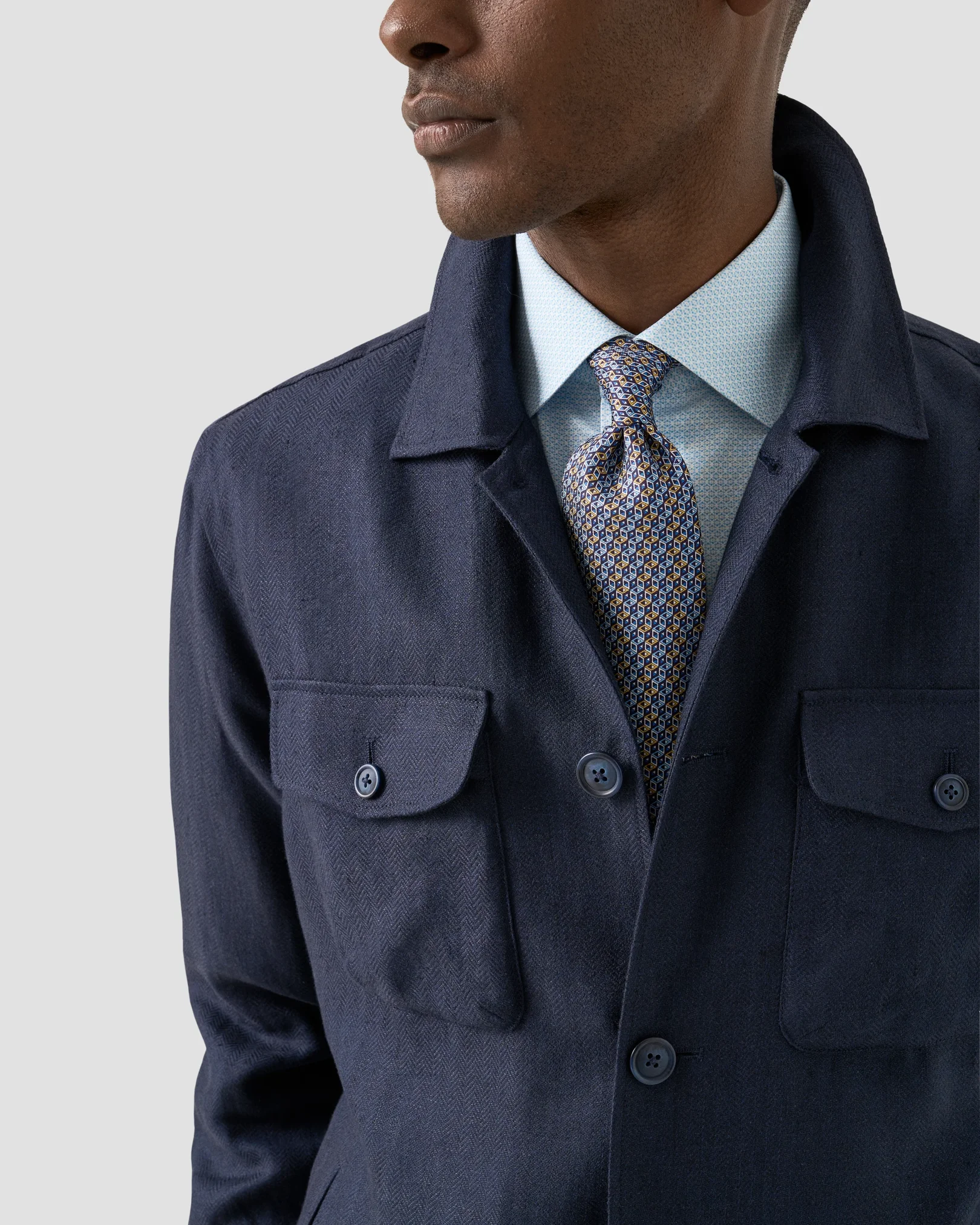 Eton - light blue geometric signature twill shirt cut away 261